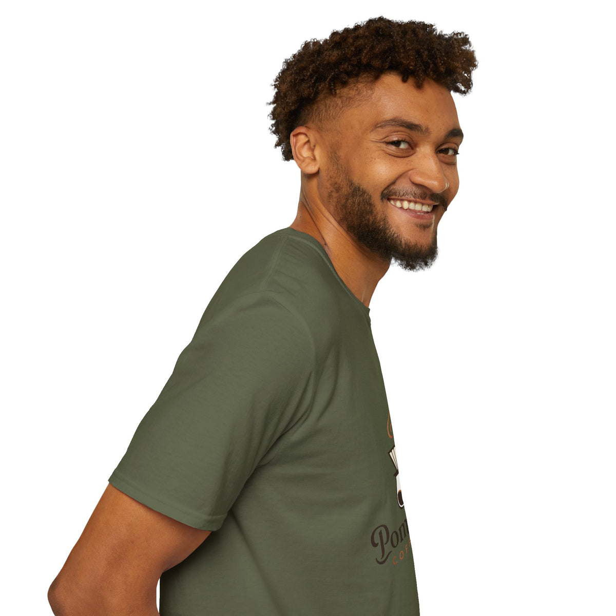 Pomeranian Pom Pom Coffee Pomeranian T-Shirt — “Fueled by Coffee and Pom Pom Energy”