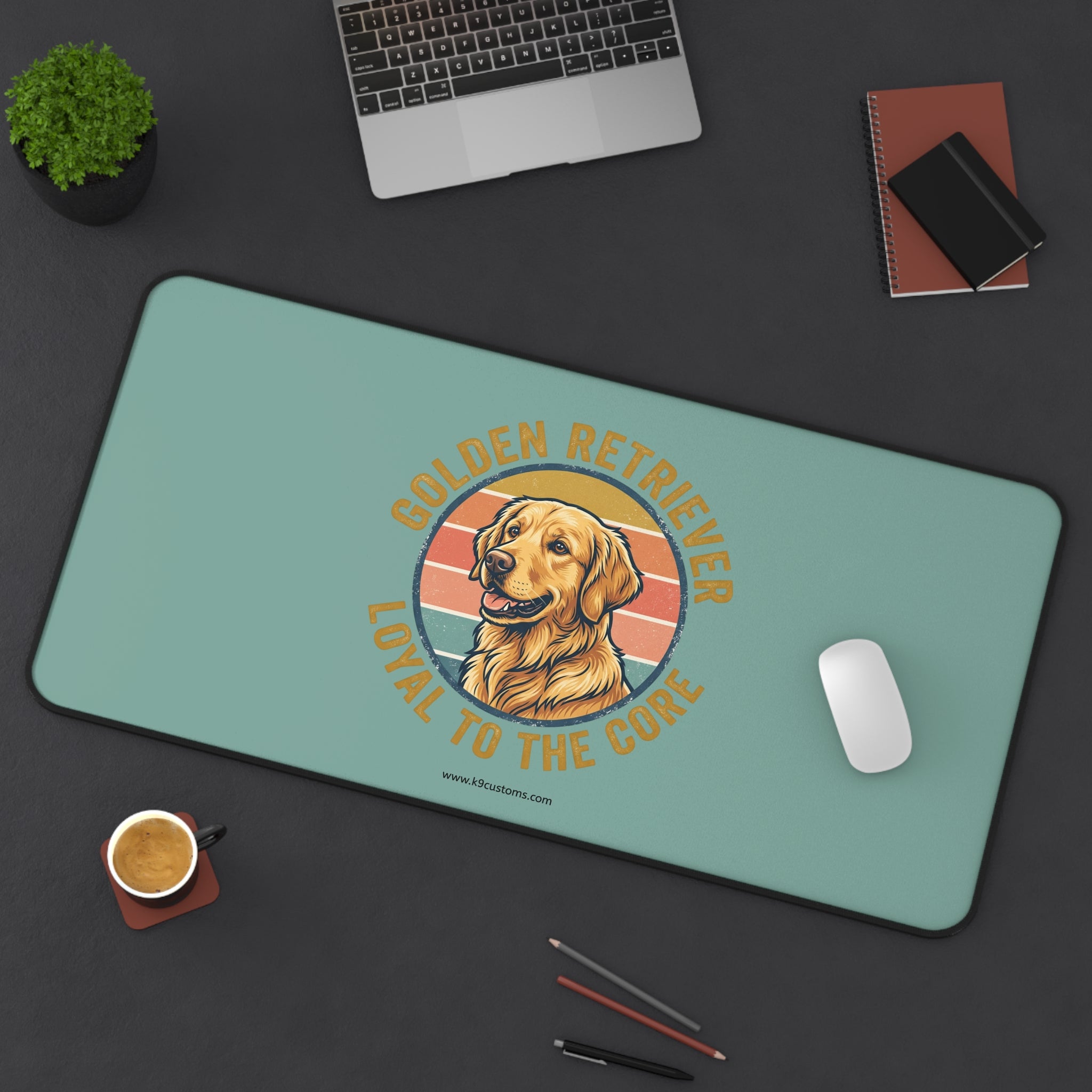 Golden Retriever Desk Mat — "Loyal to the Core" Retro Pet Mousepad