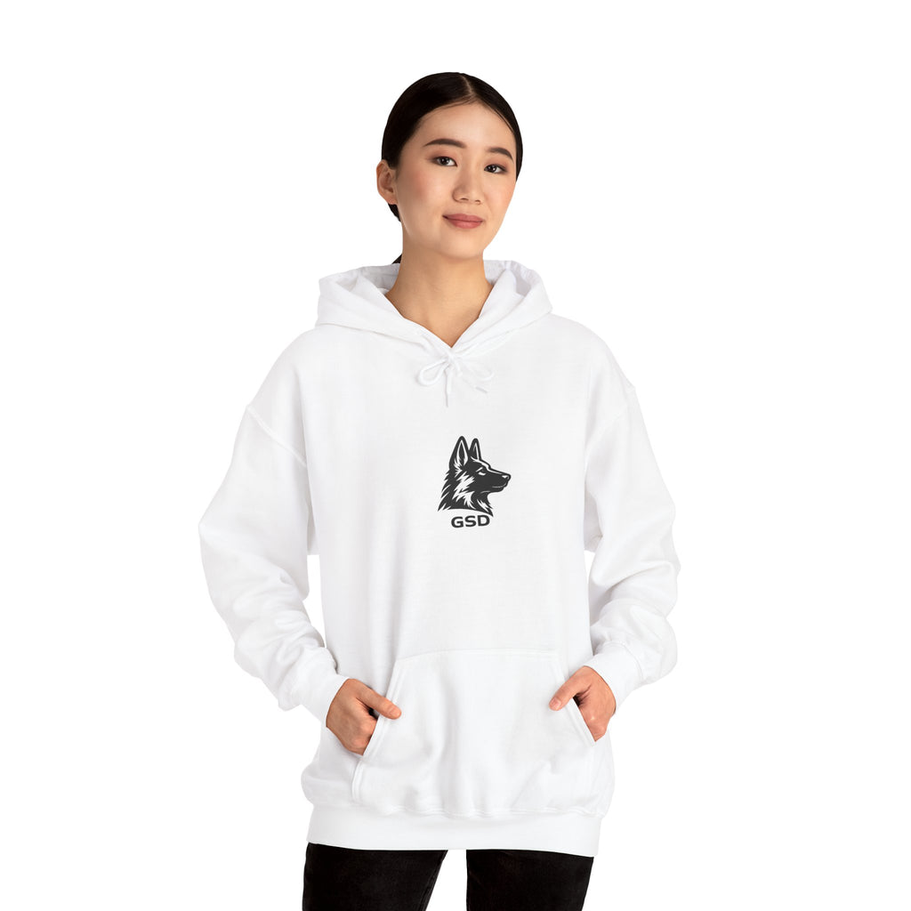 German Shepherd Hoodie - "I Can Run What's Your SuperPower" - Word Cloud Dog Silhouette Graphic Sweatshirt