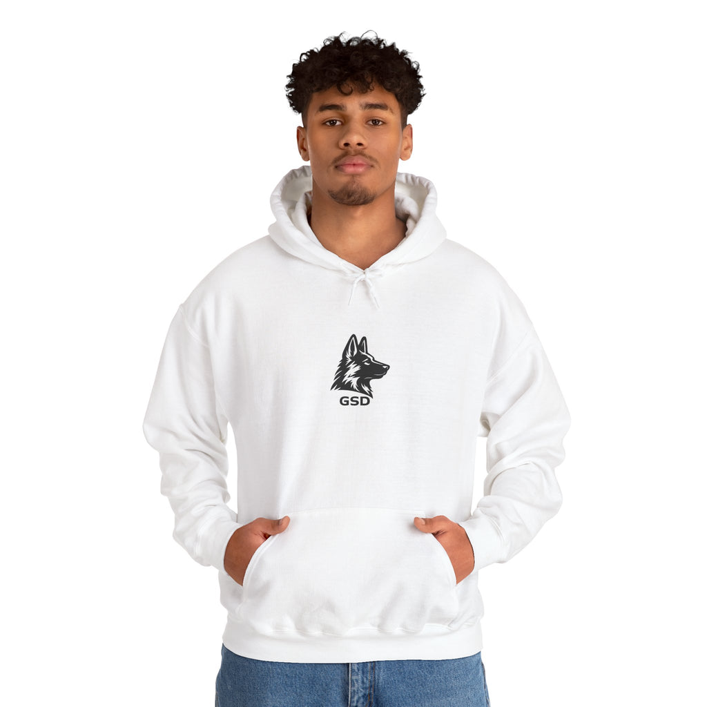 German Shepherd Hoodie - "I Can Run What's Your SuperPower" - Word Cloud Dog Silhouette Graphic Sweatshirt