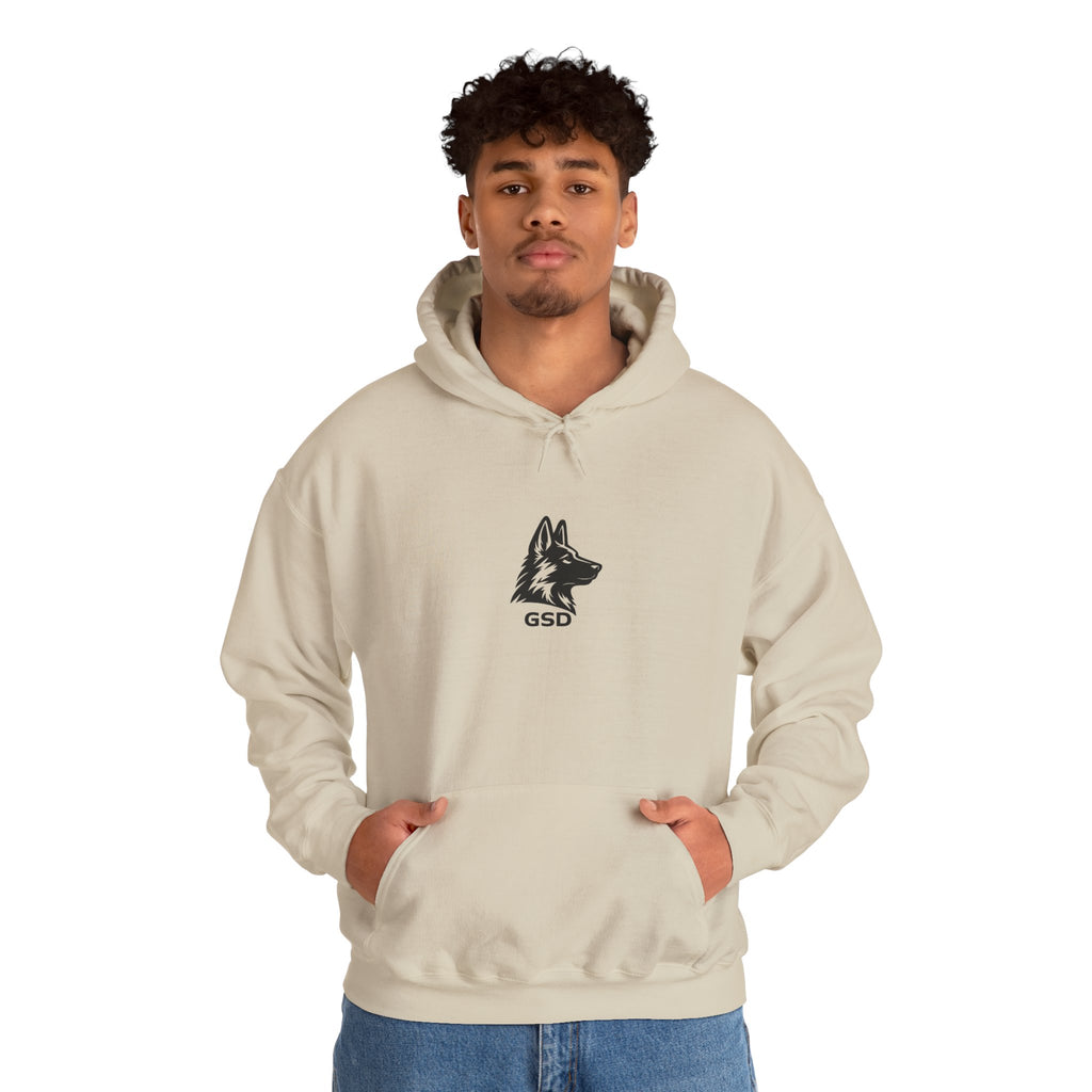 German Shepherd Hoodie - "I Can Run What's Your SuperPower" - Word Cloud Dog Silhouette Graphic Sweatshirt
