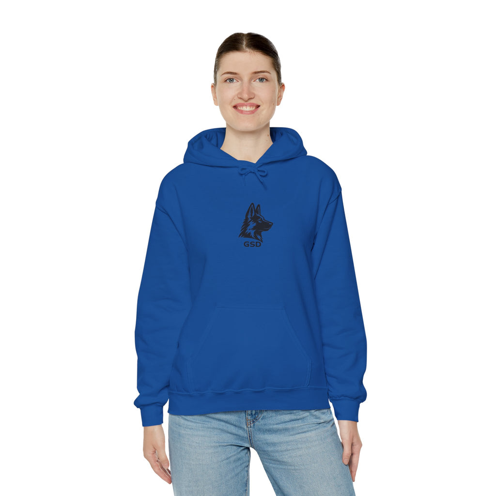 German Shepherd Hoodie - "I Can Run What's Your SuperPower" - Word Cloud Dog Silhouette Graphic Sweatshirt