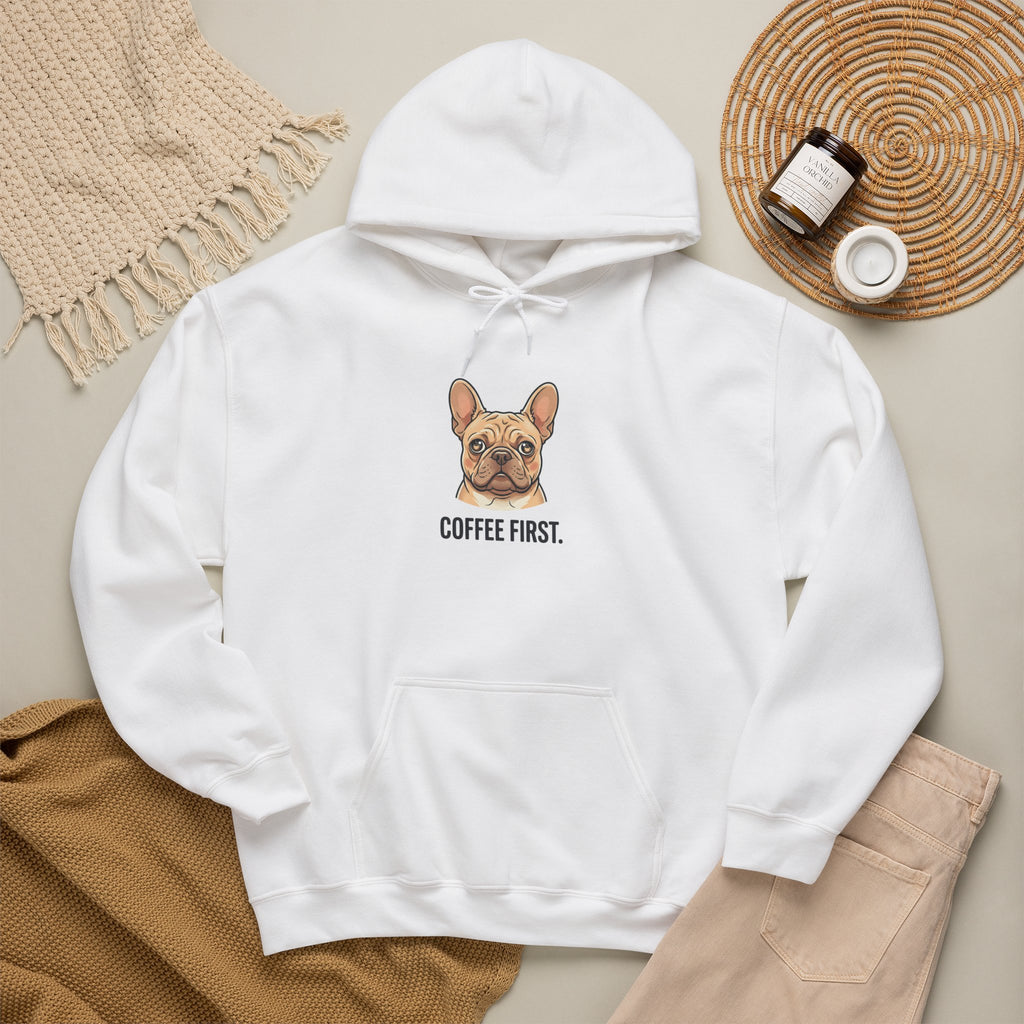 French Bulldog Coffee First Hoodie — 'Then The Zoomies' Graphic Pullover