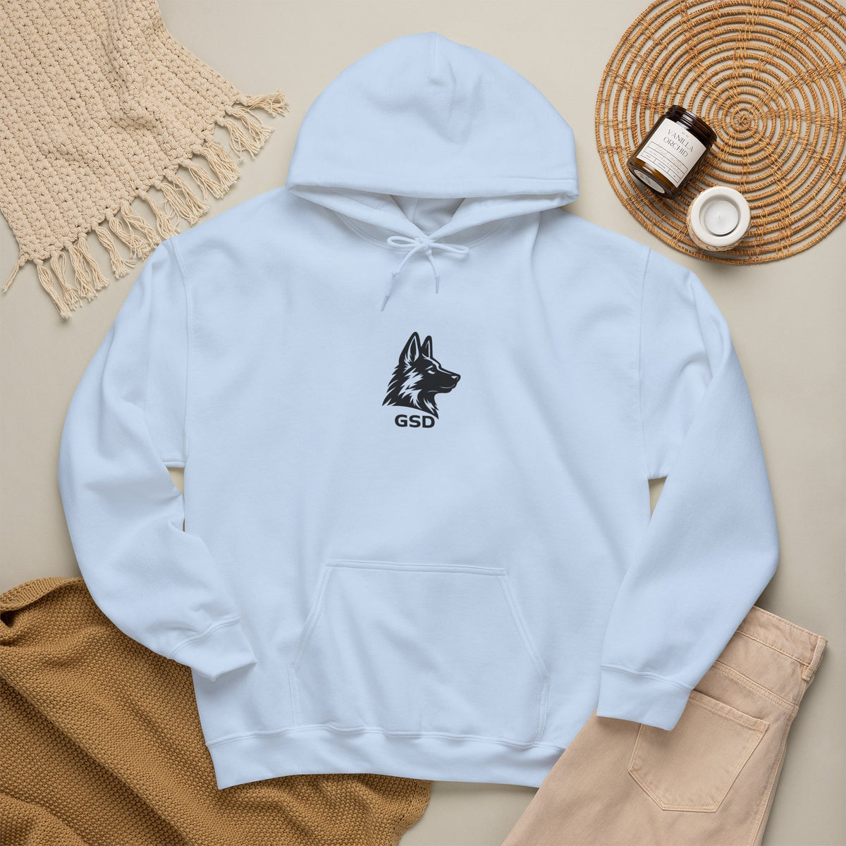 German Shepherd Hoodie - "I Can Run What's Your SuperPower" - Word Cloud Dog Silhouette Graphic Sweatshirt