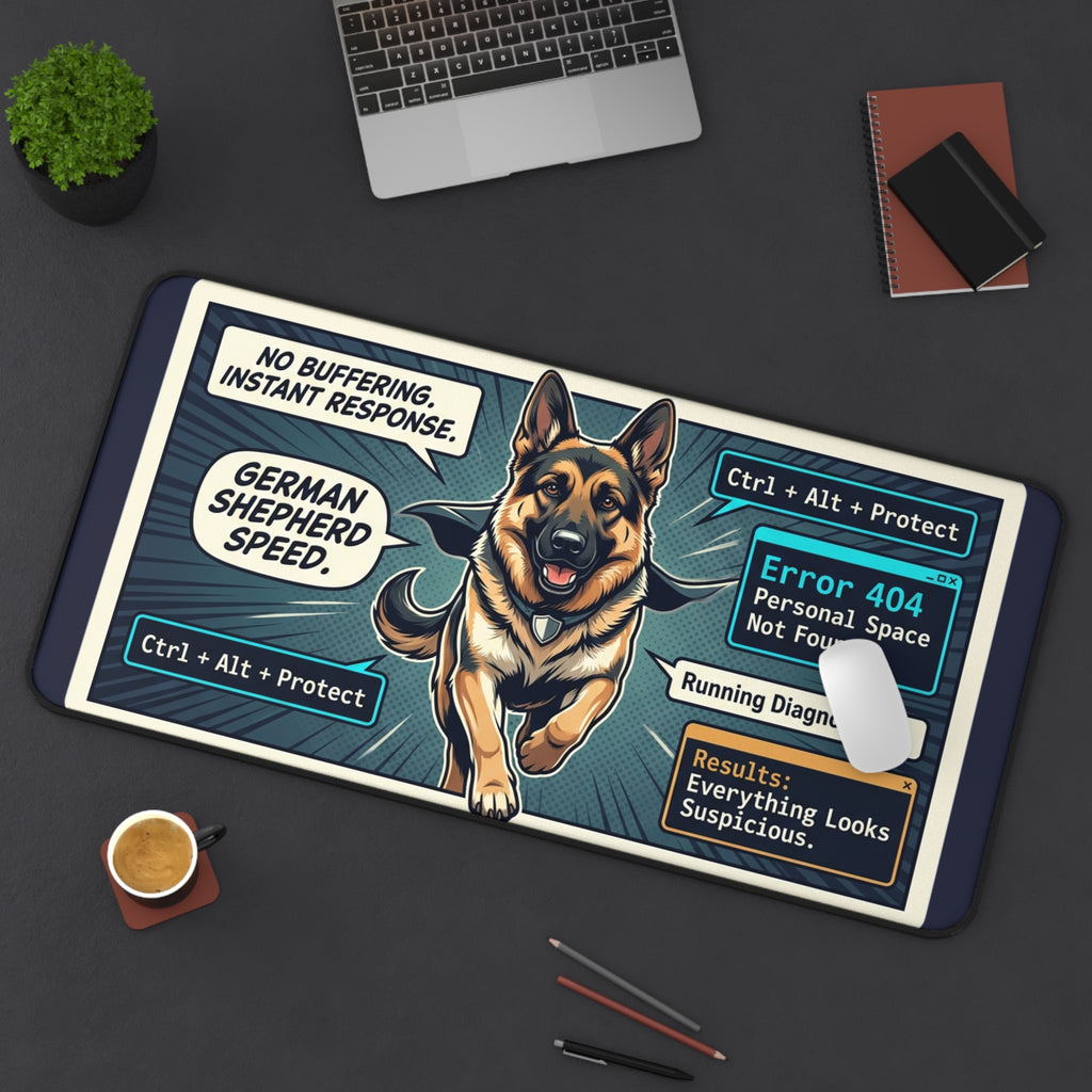 German Shepherd Desk Mat — 'Error 404: Personal Space Not Found' Computer Mouse Pad