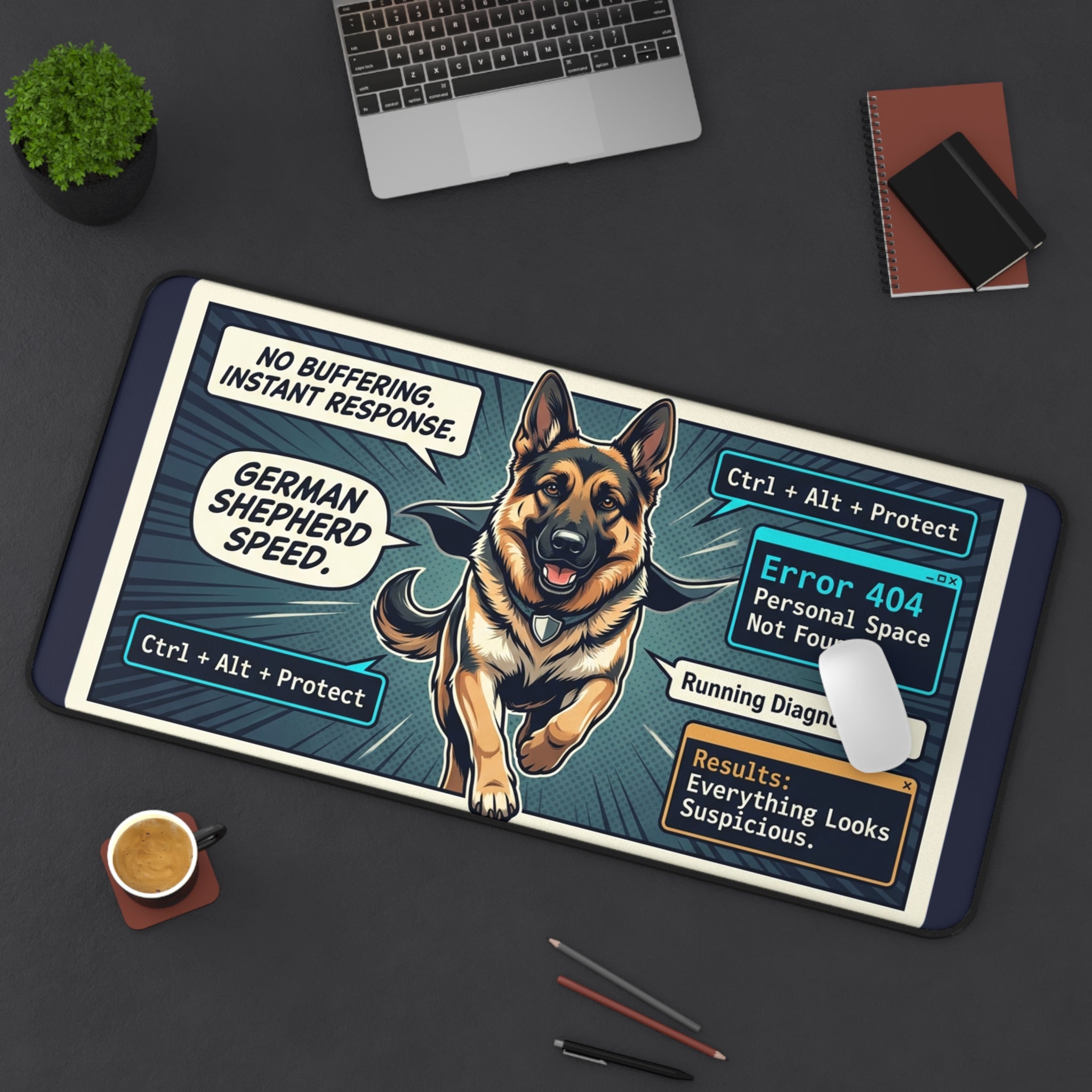 German Shepherd Desk Mat — 'Error 404: Personal Space Not Found' Computer Mouse Pad