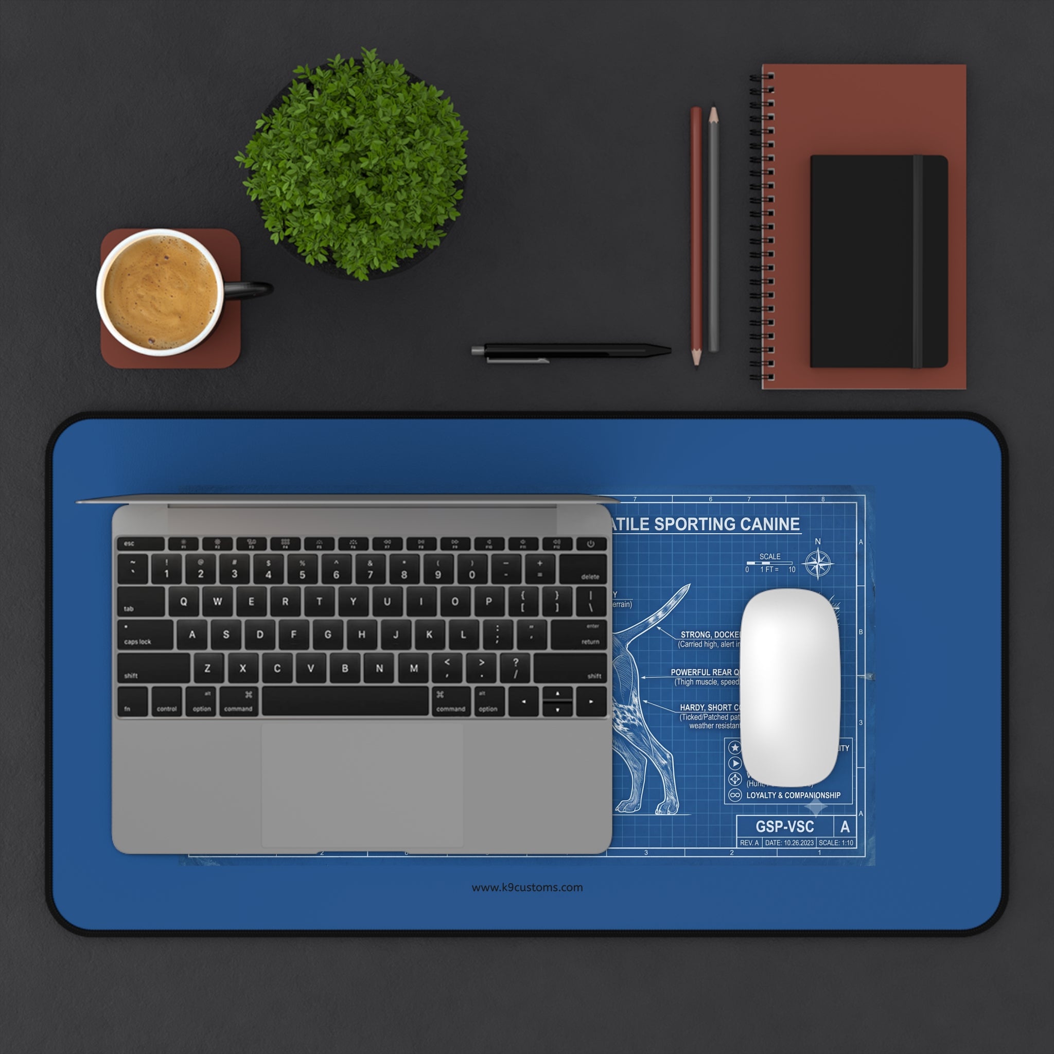 German Shorthaired Pointer Blueprint Desk Mat — Dog Anatomy Mouse Pad