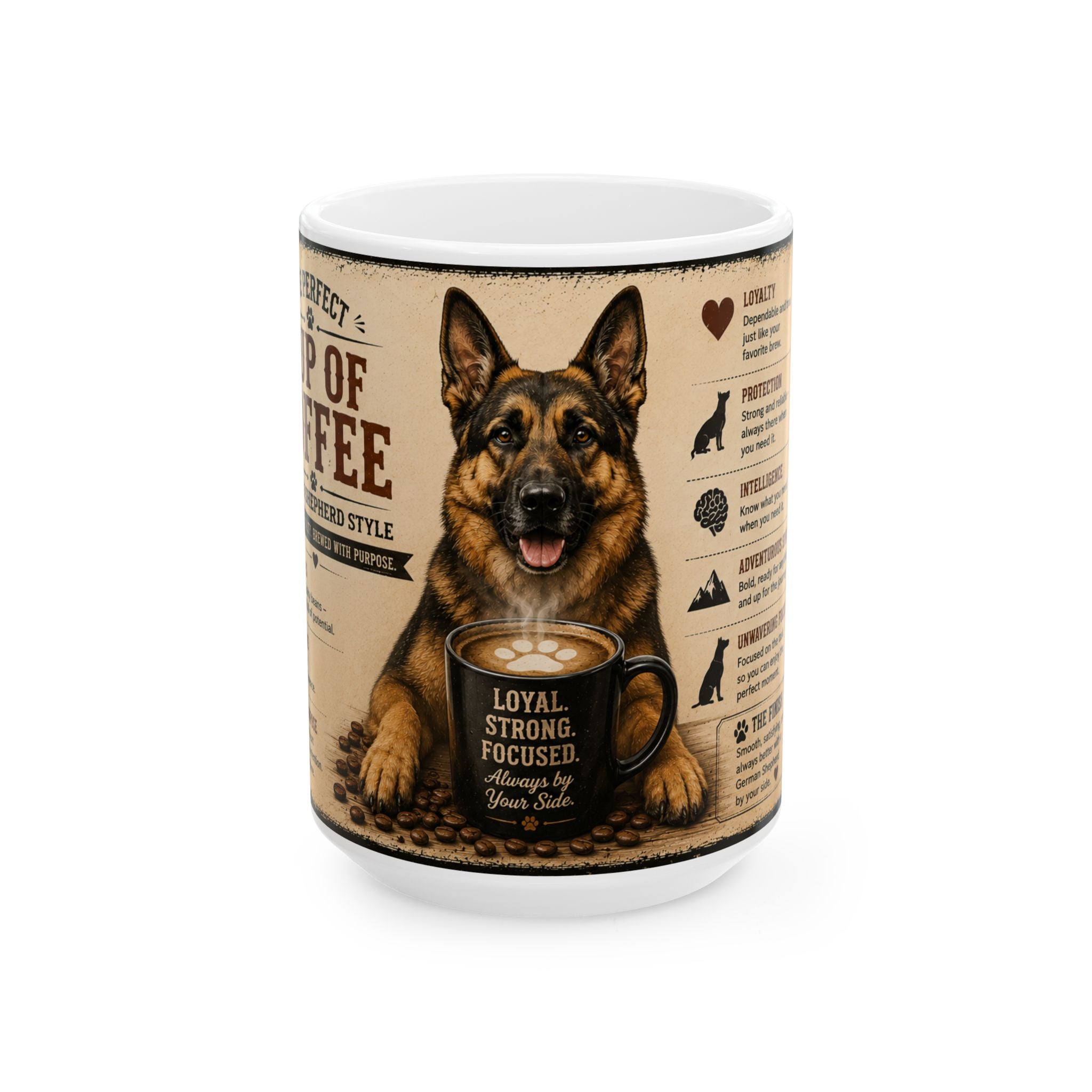 German Shepherd – 'Loyal, Strong, Focused' Dog Lover Gift (11oz/15oz)