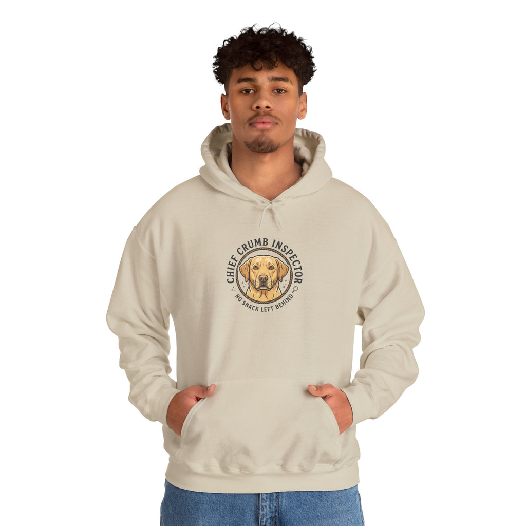Labrador Retriever Hoodie — “Chief Crumb Inspector” Cute Labrador Kitchen Portrait Pullover