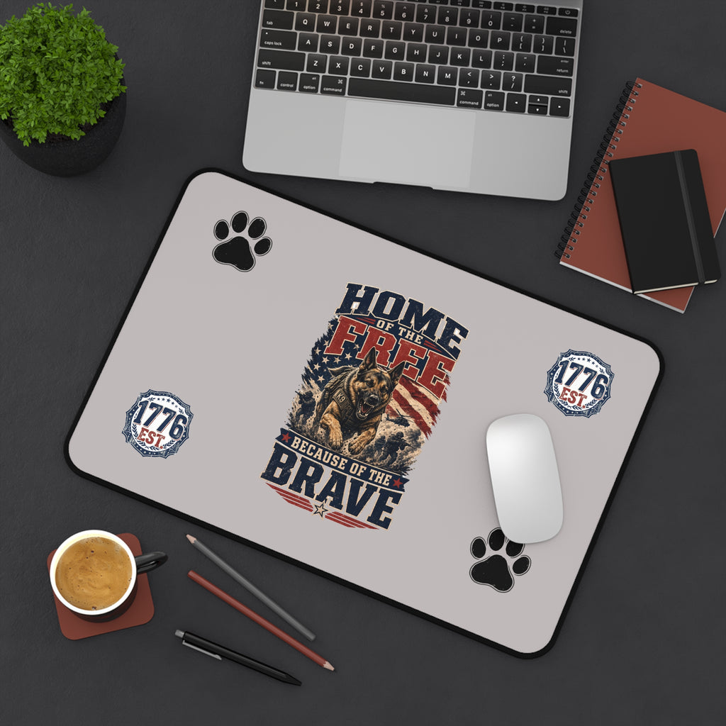 Patriotic K9 Desk Mat — "Home of the Free Because of the Brave" Mouse Pad