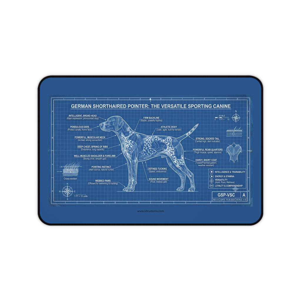 German Shorthaired Pointer Blueprint Desk Mat — Dog Anatomy Mouse Pad