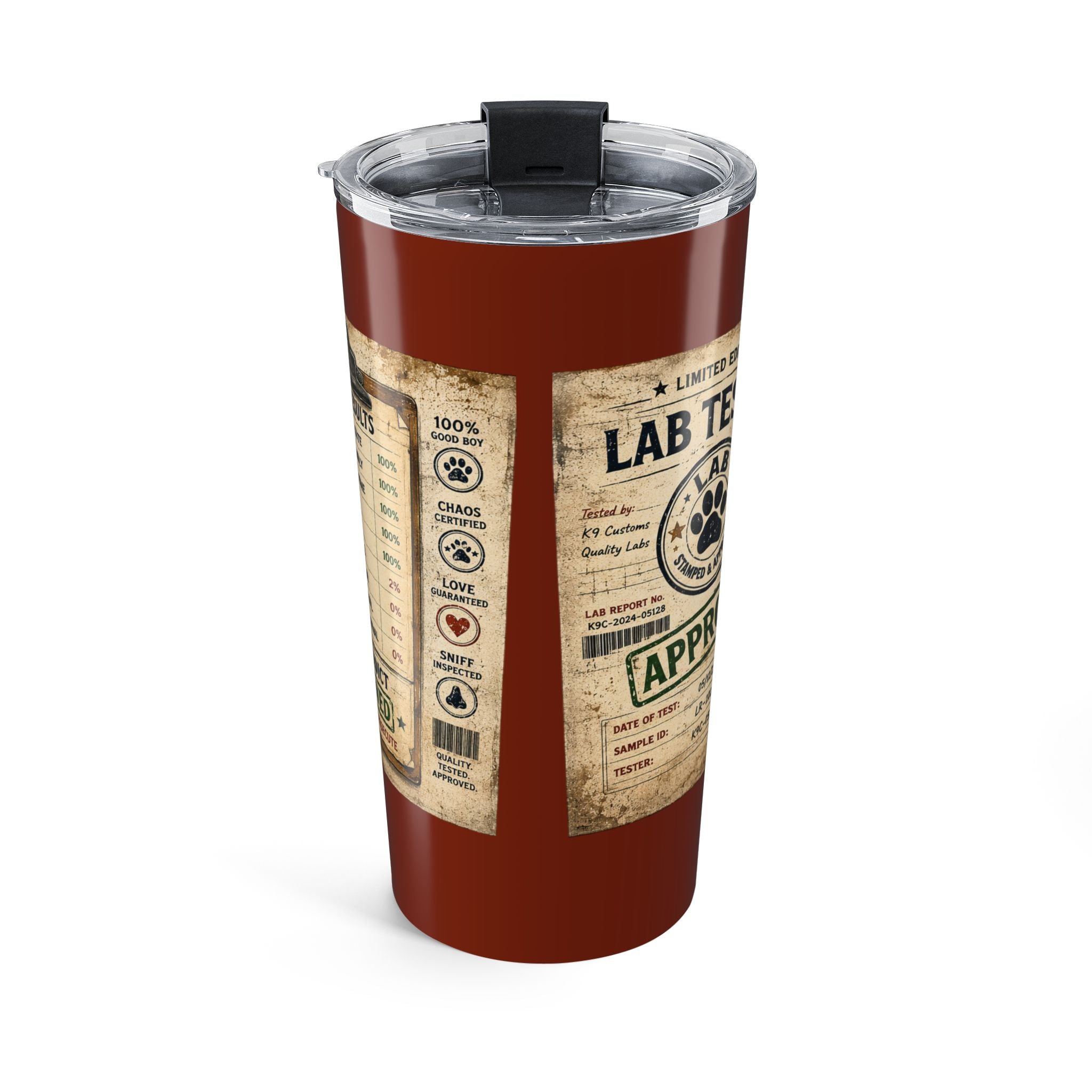 20oz Tumbler — "Professional Quality Assurance Tester" Cute Dog Lab Tech Travel Mug