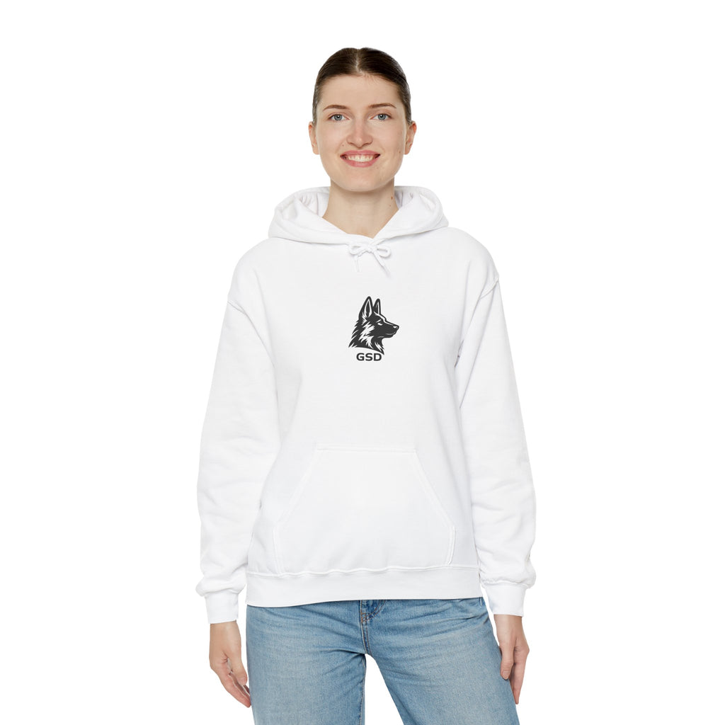 German Shepherd Hoodie - "I Can Run What's Your SuperPower" - Word Cloud Dog Silhouette Graphic Sweatshirt
