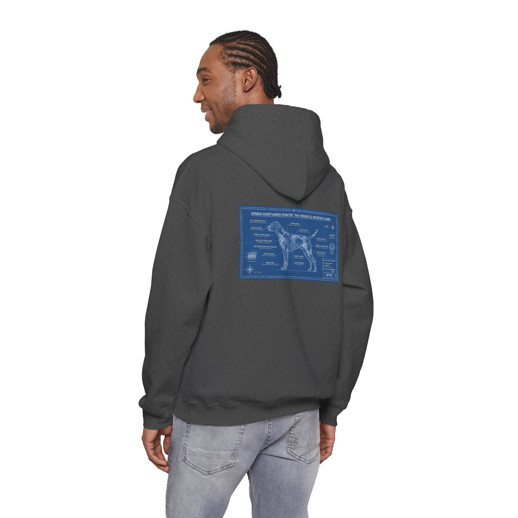 GSP 'Born to Hunt' Hoodie — German Shorthaired Pointer Blueprint Design