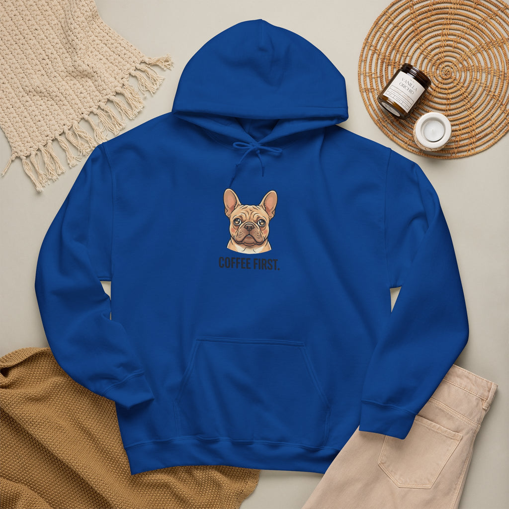 French Bulldog Coffee First Hoodie — 'Then The Zoomies' Graphic Pullover