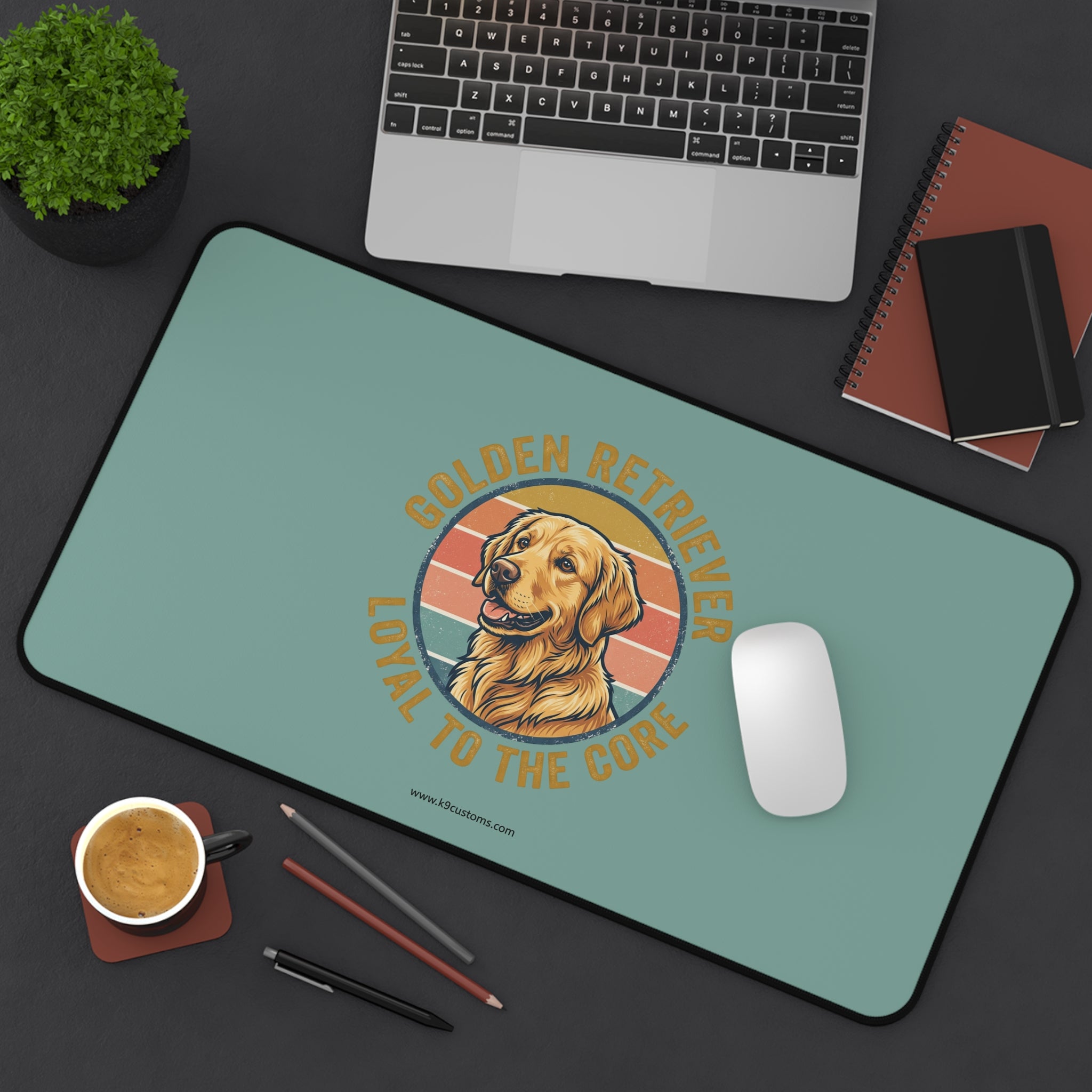 Golden Retriever Desk Mat — "Loyal to the Core" Retro Pet Mousepad