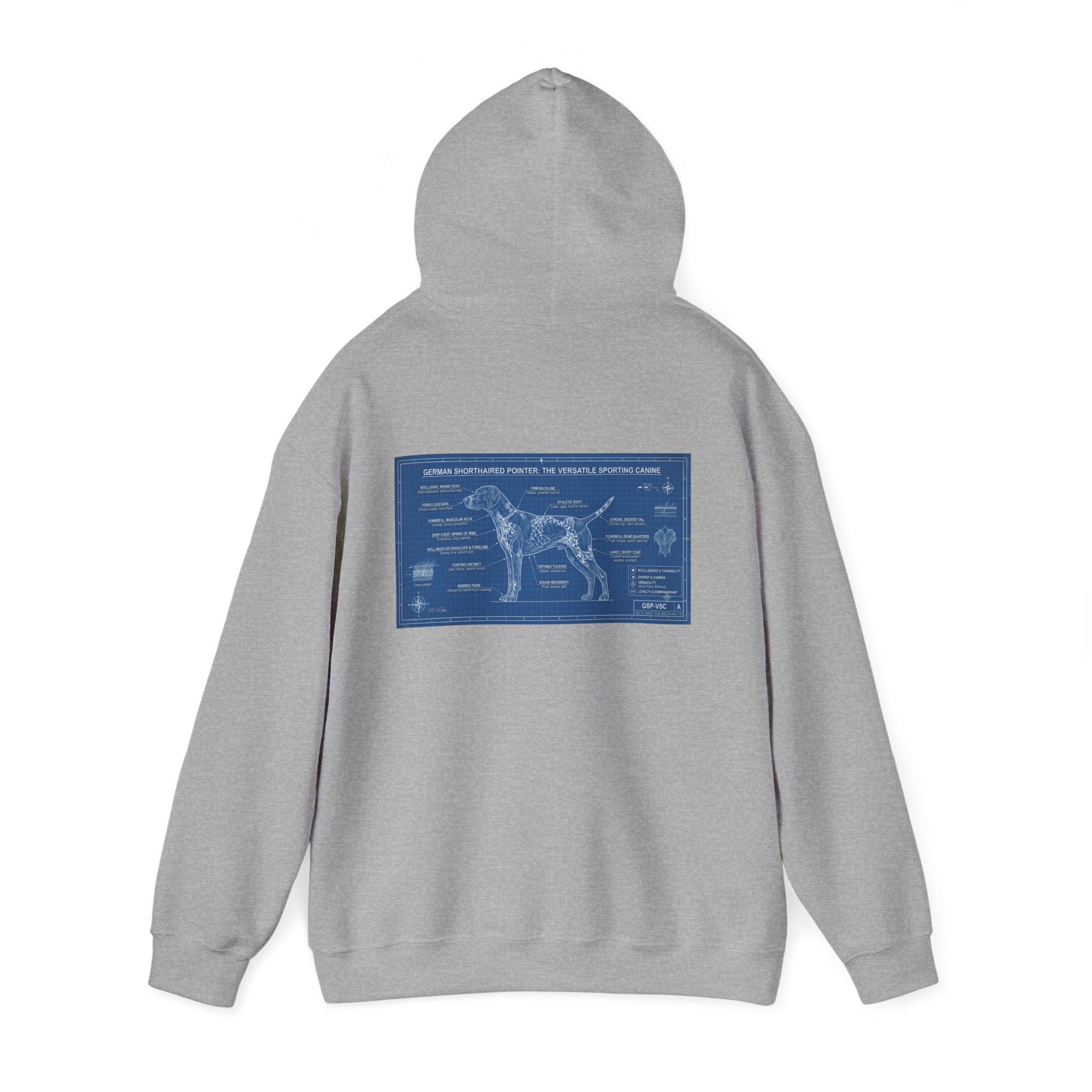 GSP 'Born to Hunt' Hoodie — German Shorthaired Pointer Blueprint Design