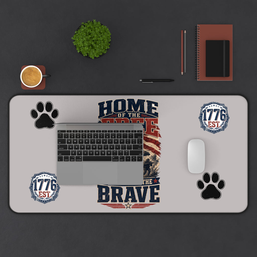 Patriotic K9 Desk Mat — "Home of the Free Because of the Brave" Mouse Pad