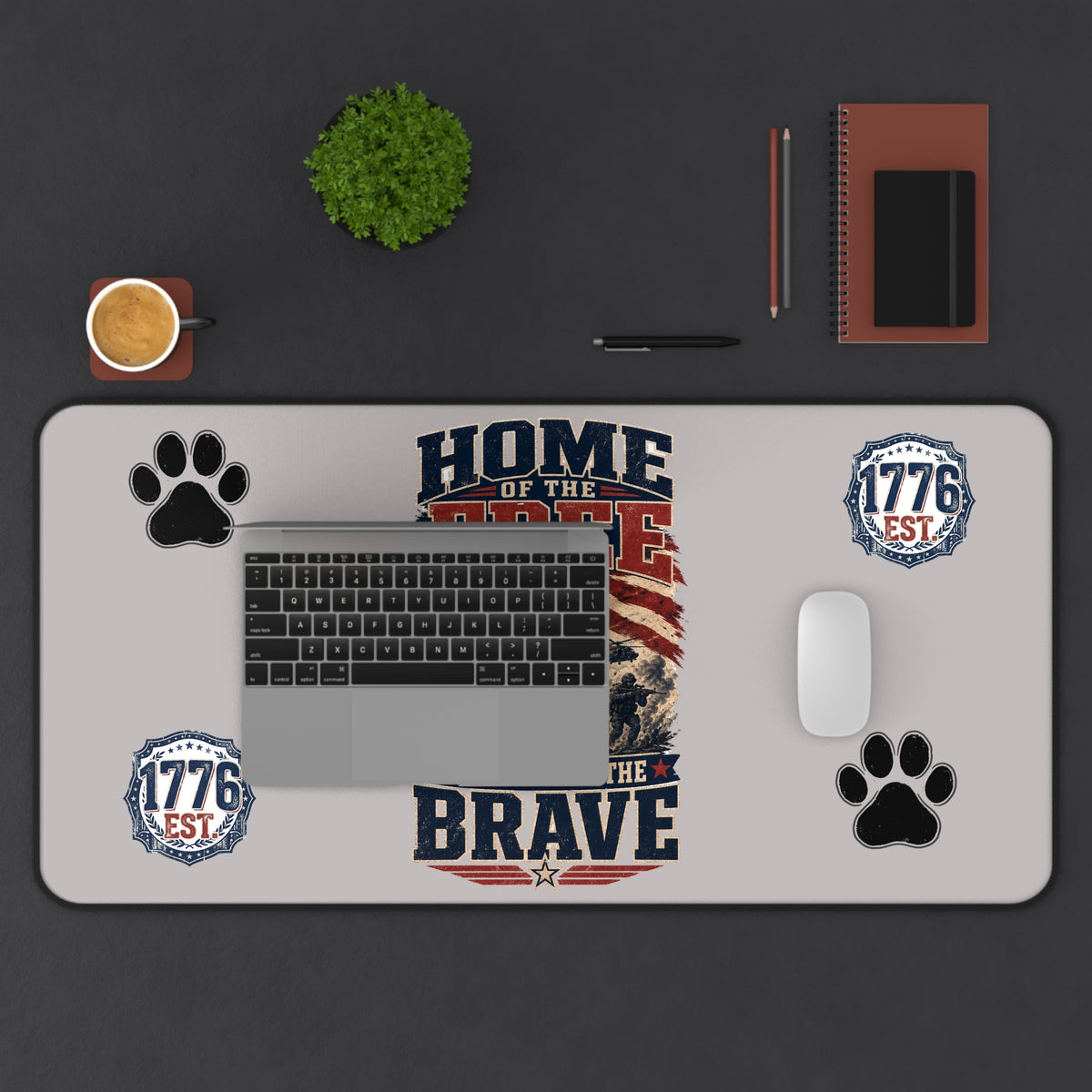 Patriotic K9 Desk Mat — "Home of the Free Because of the Brave" Mouse Pad