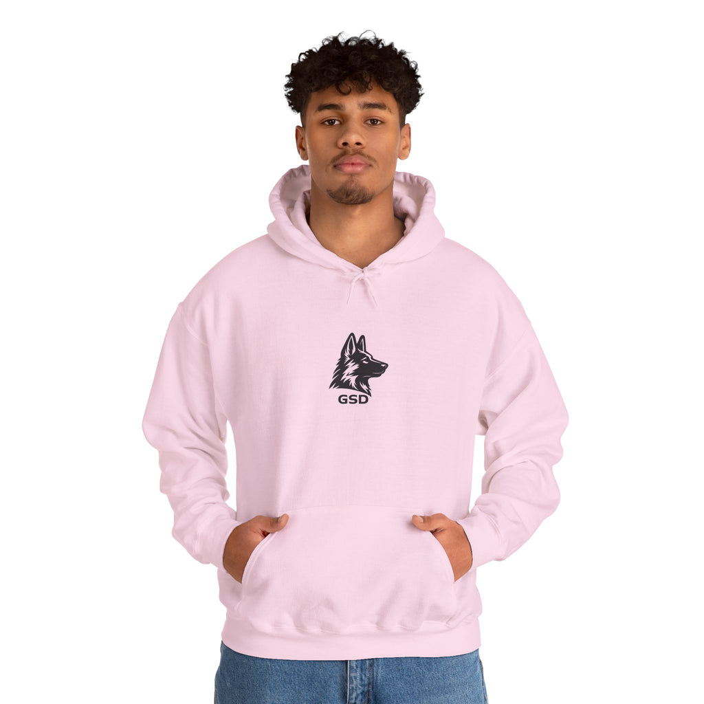 German Shepherd Hoodie - "I Can Run What's Your SuperPower" - Word Cloud Dog Silhouette Graphic Sweatshirt