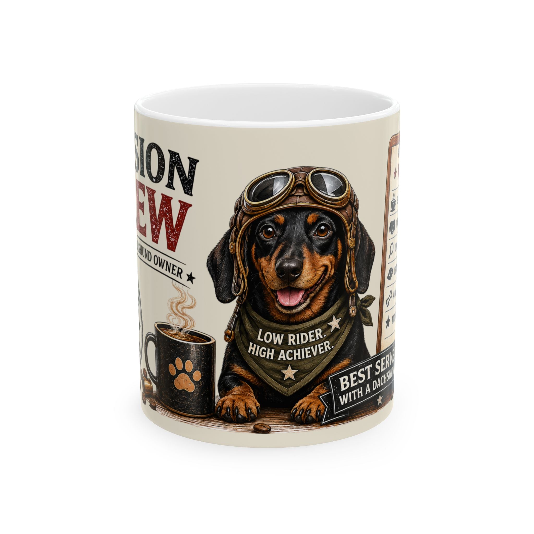 Dachshund Biker – 'Mission Brew' Coffee Cup