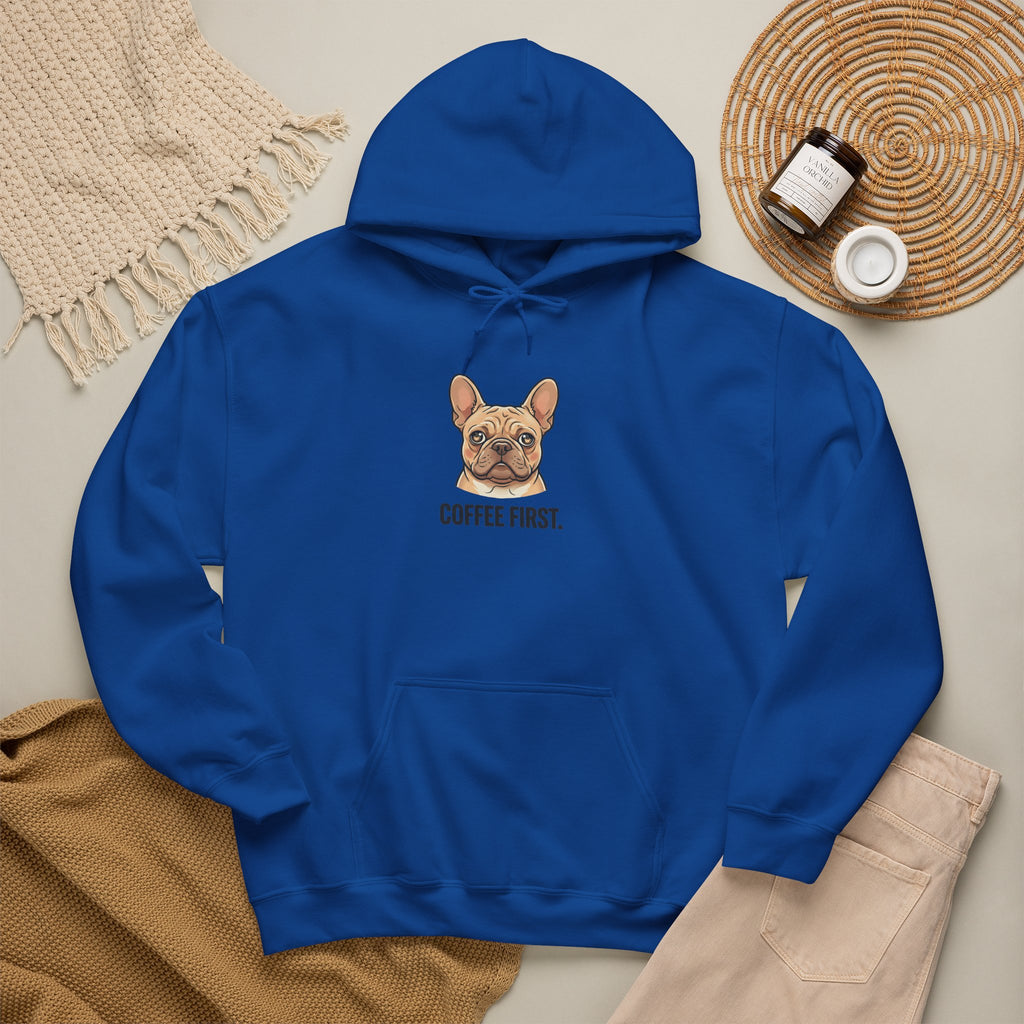 French Bulldog Coffee First Hoodie — 'Then The Zoomies' Graphic Pullover