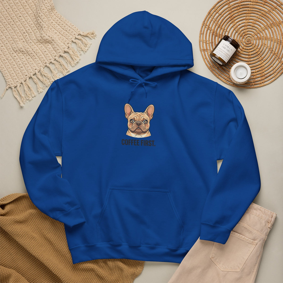 French Bulldog Coffee First Hoodie — 'Then The Zoomies' Graphic Pullover