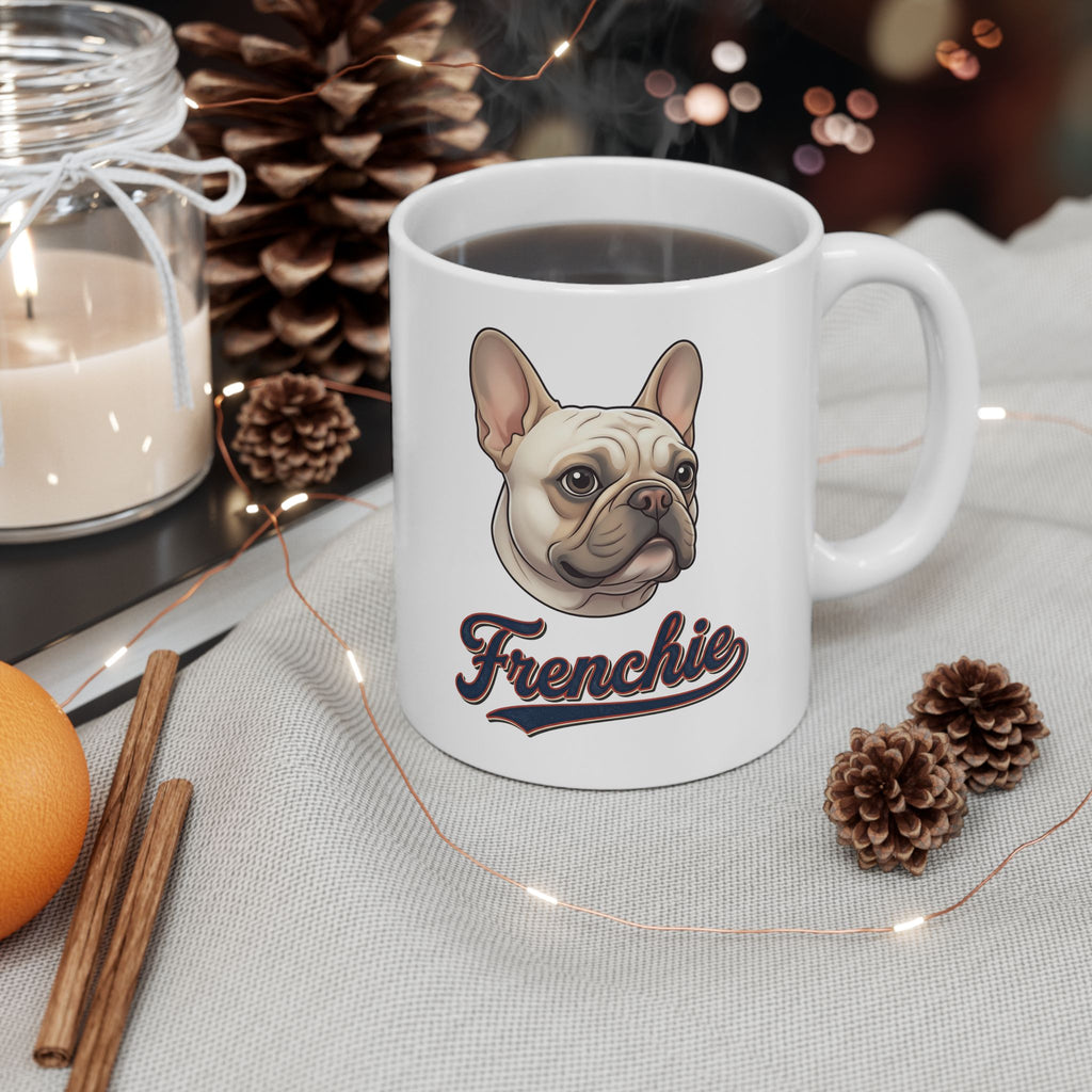 French Bulldog 90% Energy Ceramic Mug – Cozy Library & Fireplace Coffee Cup (11oz/15oz)