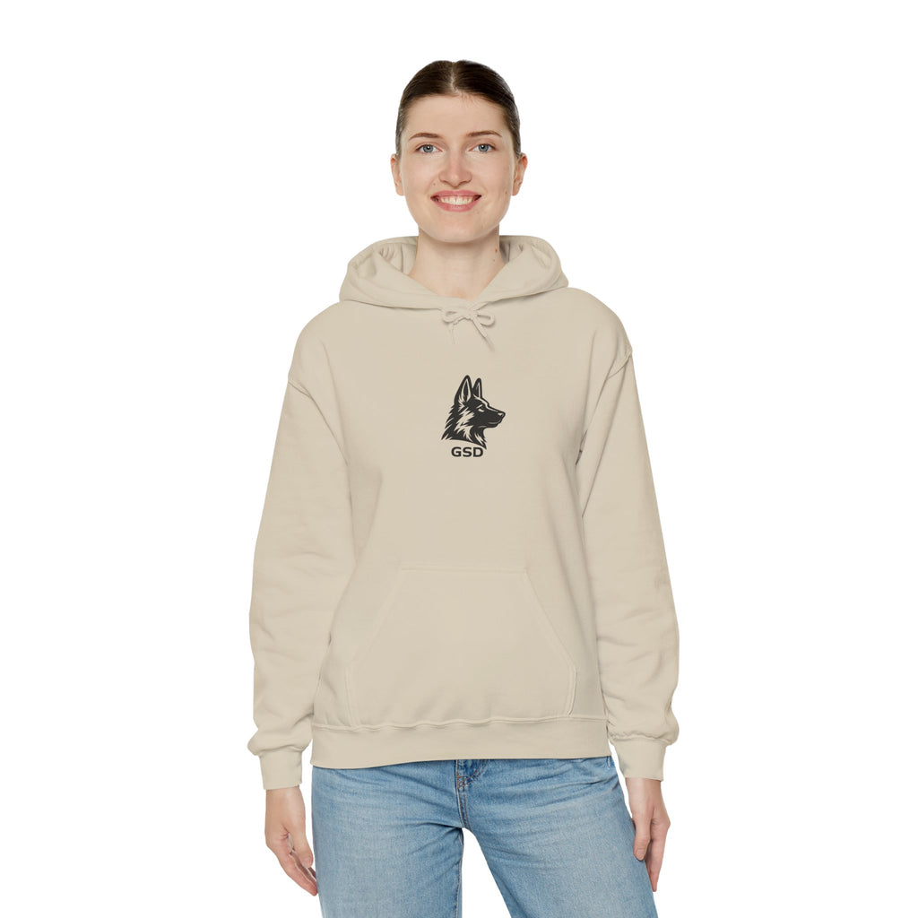 German Shepherd Hoodie - "I Can Run What's Your SuperPower" - Word Cloud Dog Silhouette Graphic Sweatshirt
