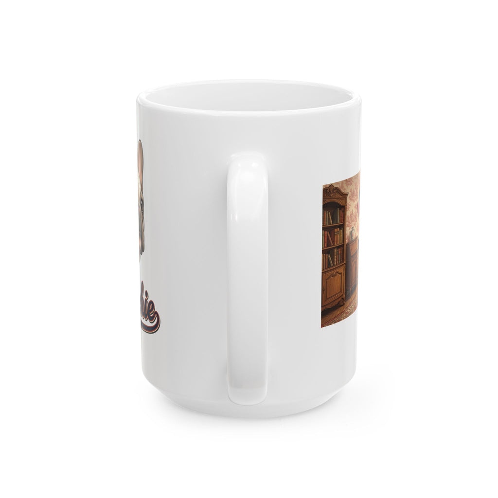 French Bulldog 90% Energy Ceramic Mug – Cozy Library & Fireplace Coffee Cup (11oz/15oz)