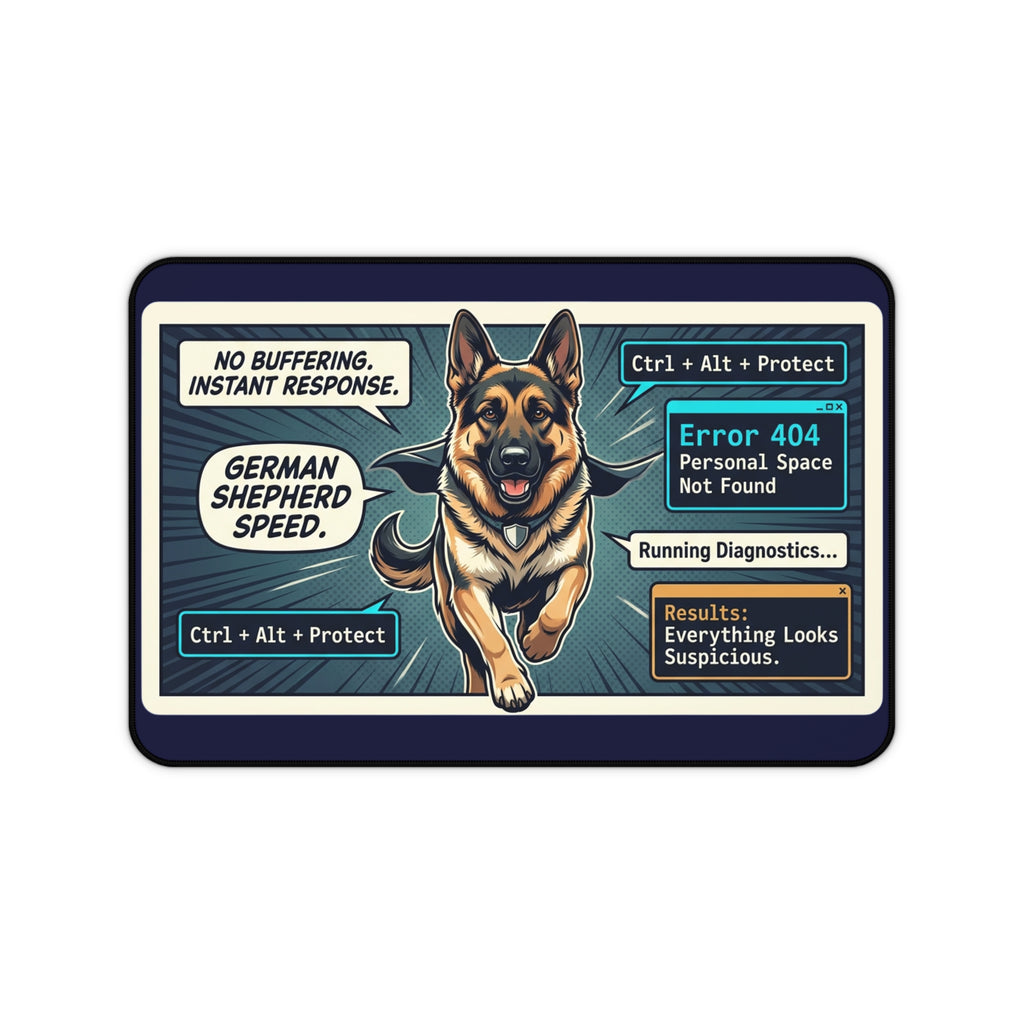 German Shepherd Desk Mat — 'Error 404: Personal Space Not Found' Computer Mouse Pad