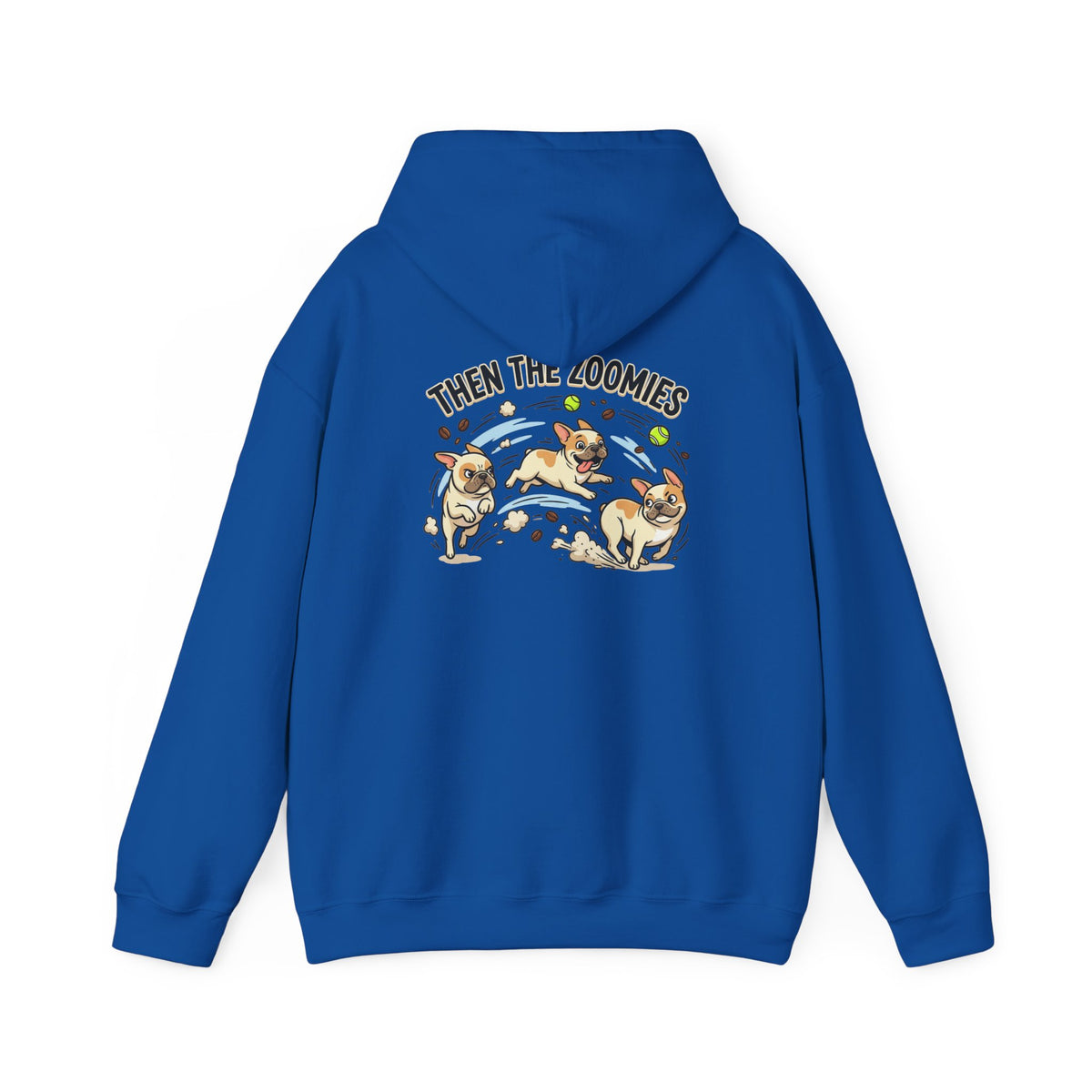 French Bulldog Coffee First Hoodie — 'Then The Zoomies' Graphic Pullover