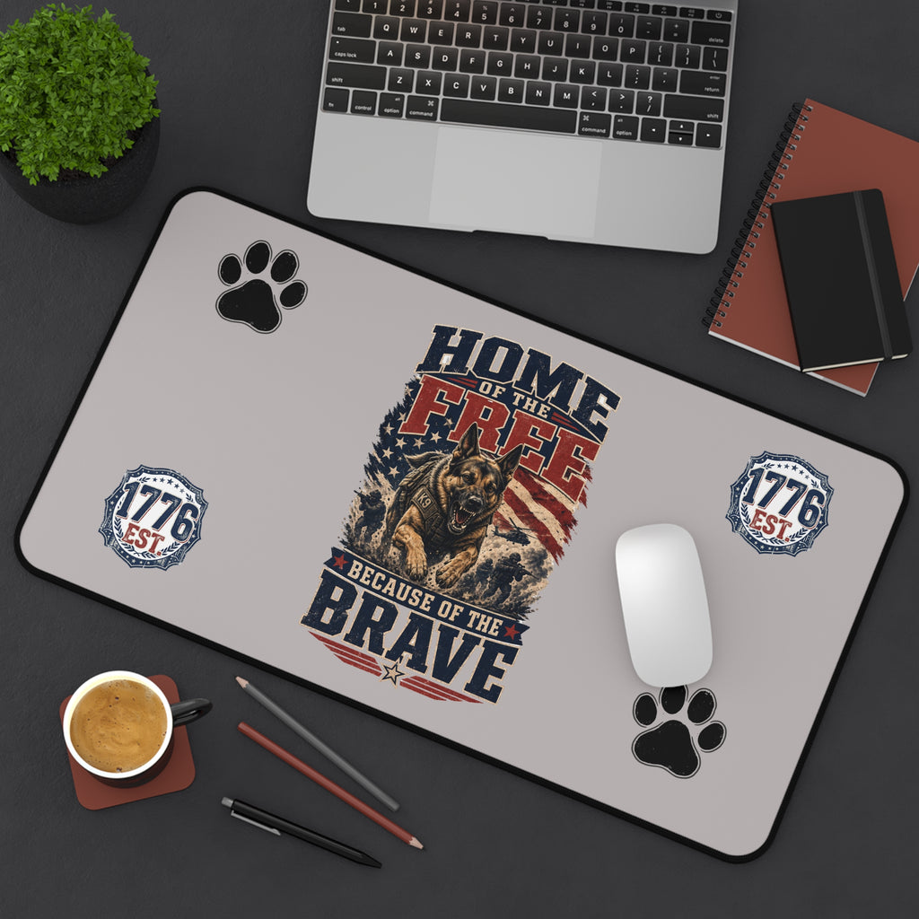 Patriotic K9 Desk Mat — "Home of the Free Because of the Brave" Mouse Pad