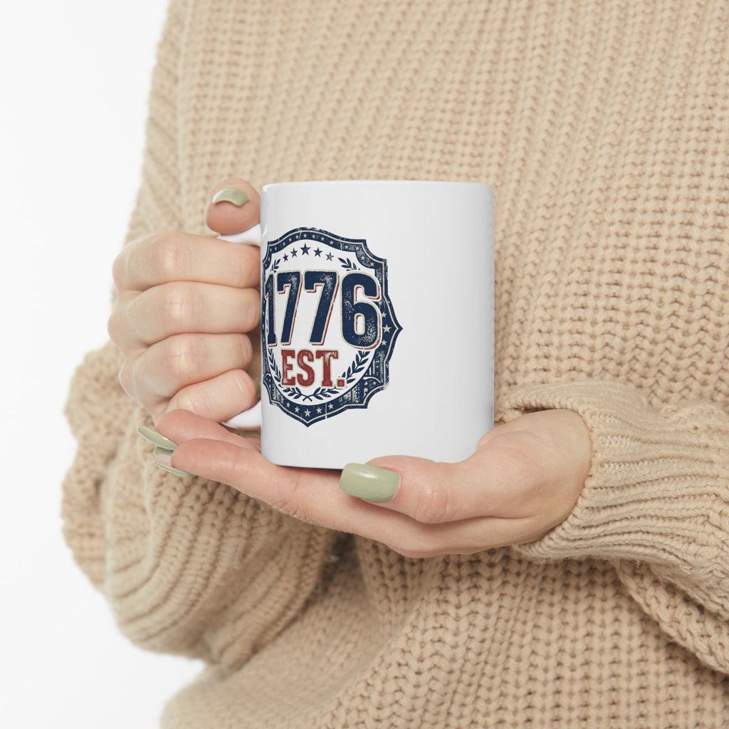 1776 American Freedom Ceramic Mug — Patriotic Police Shield Design (11oz & 15oz)