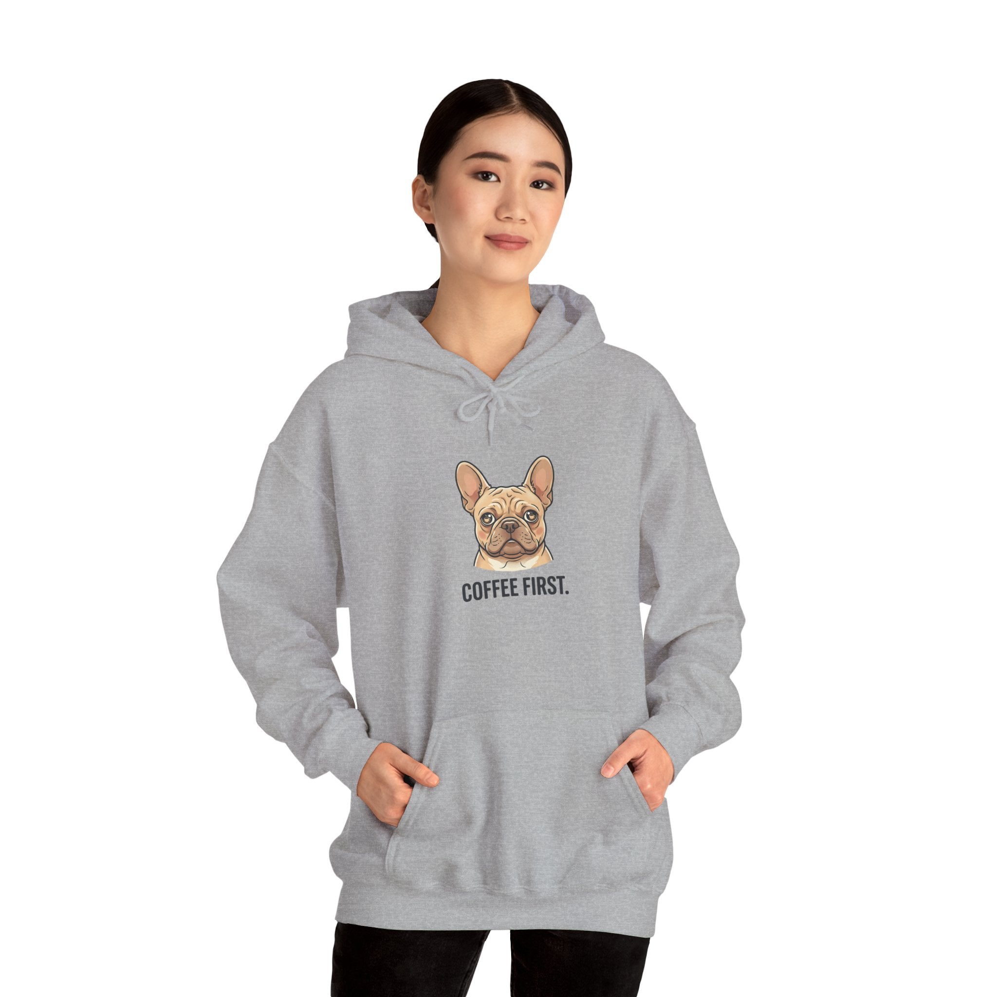 French Bulldog Coffee First Hoodie — 'Then The Zoomies' Graphic Pullover