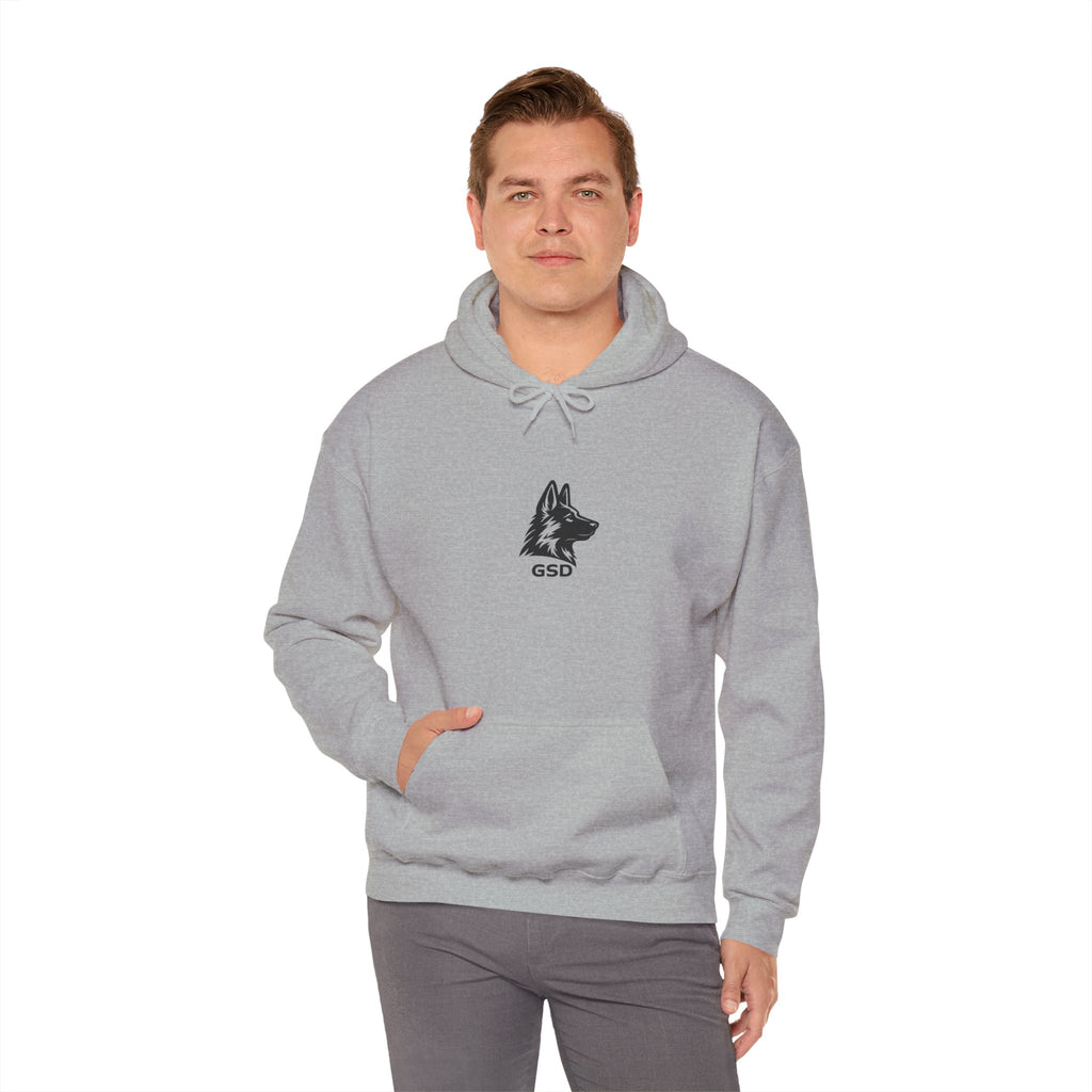 German Shepherd Hoodie - "I Can Run What's Your SuperPower" - Word Cloud Dog Silhouette Graphic Sweatshirt