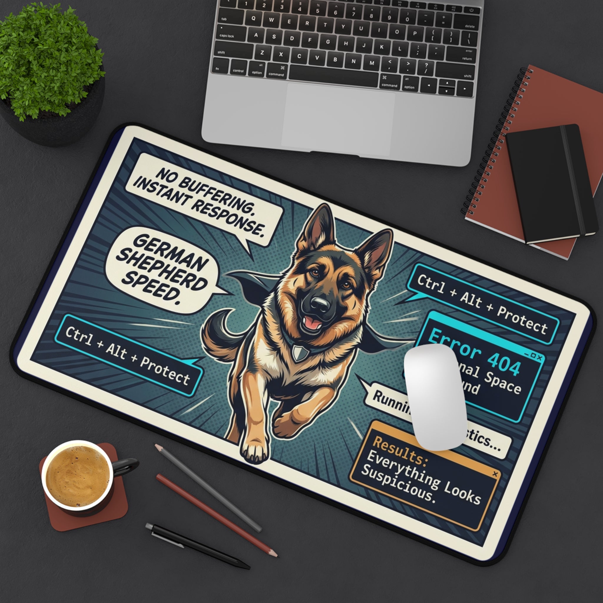 German Shepherd Desk Mat — 'Error 404: Personal Space Not Found' Computer Mouse Pad