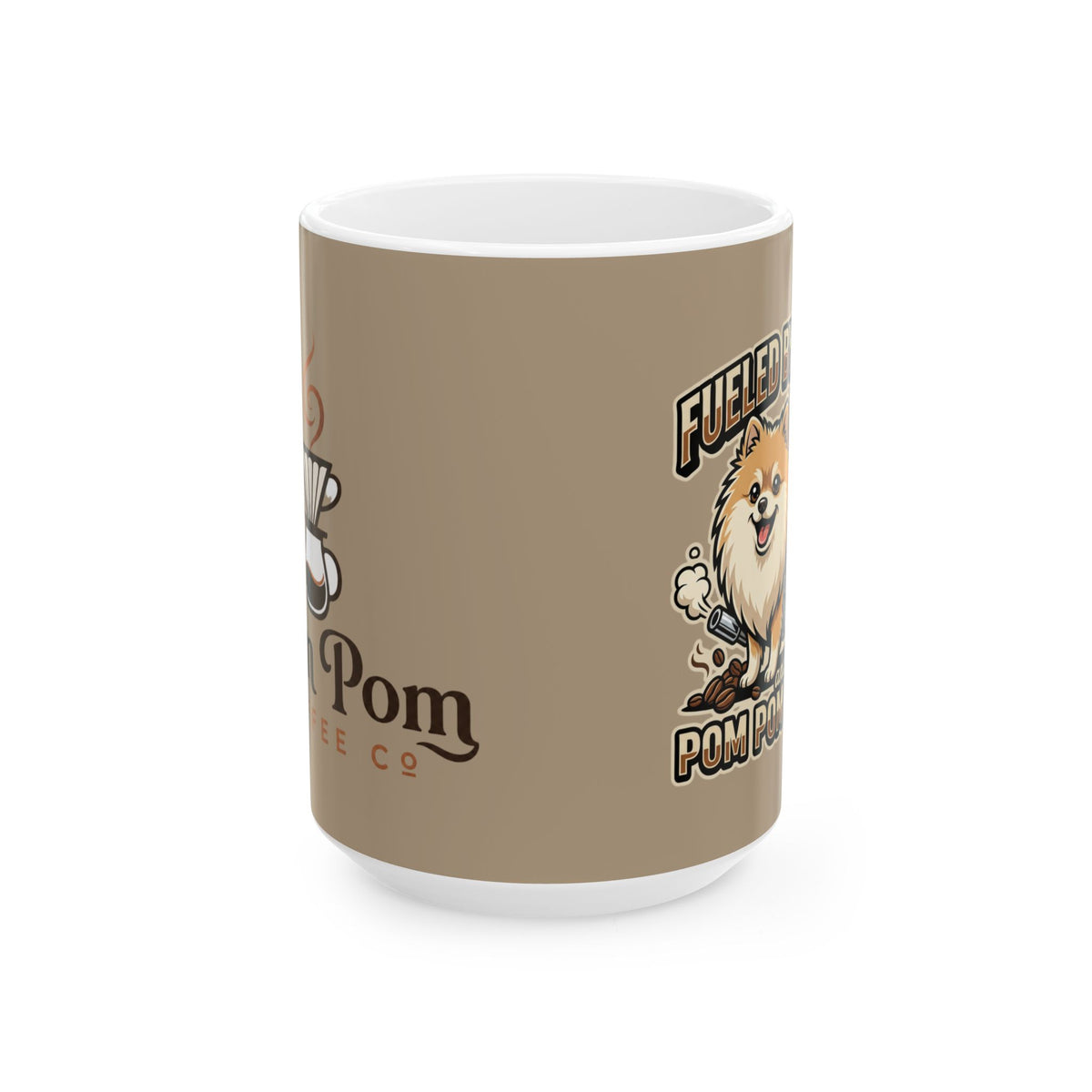 Pomeranian Coffee Mug — "Fueled by Coffee, Powered by Pom" Ceramic Mug (11oz/15oz)