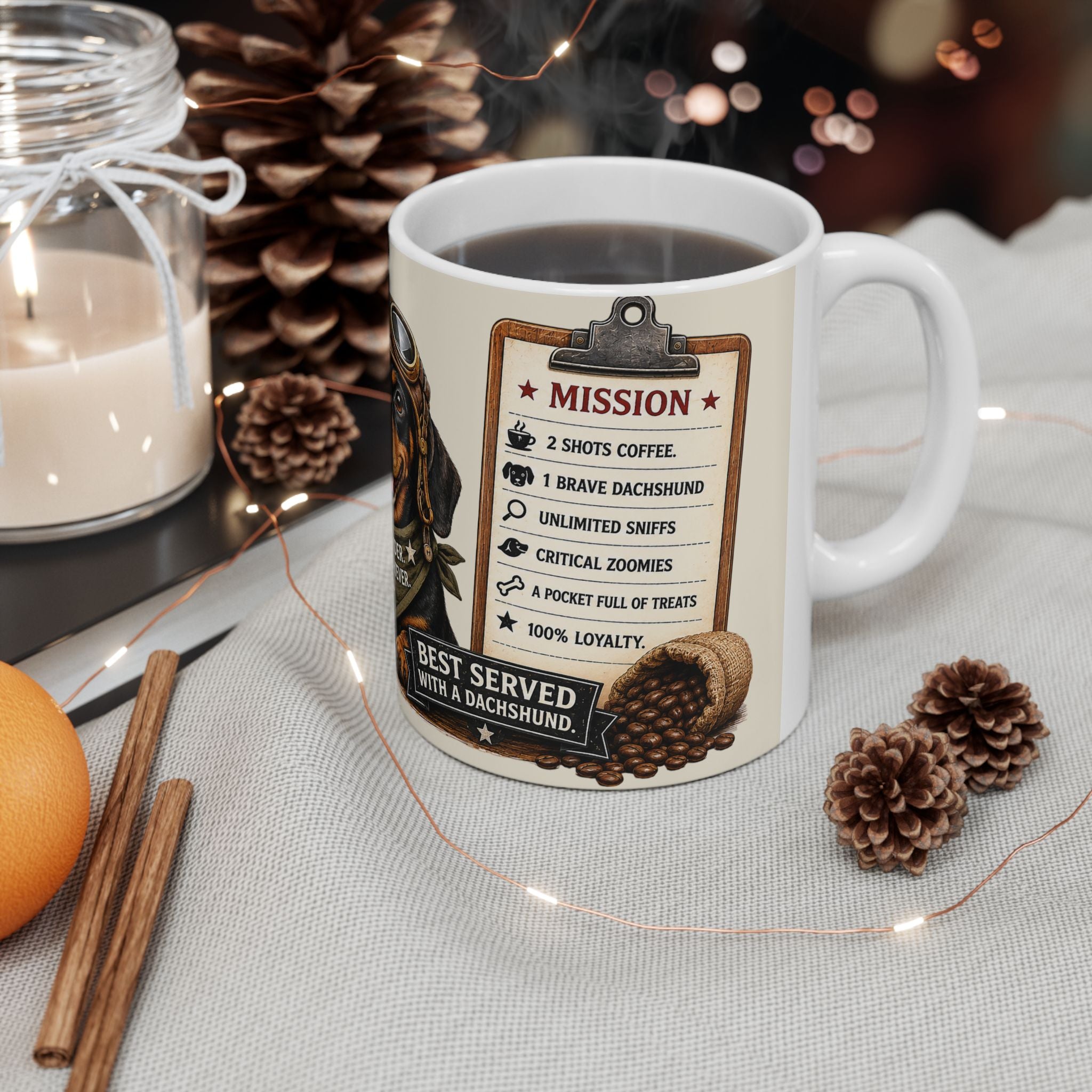 Dachshund Biker – 'Mission Brew' Coffee Cup