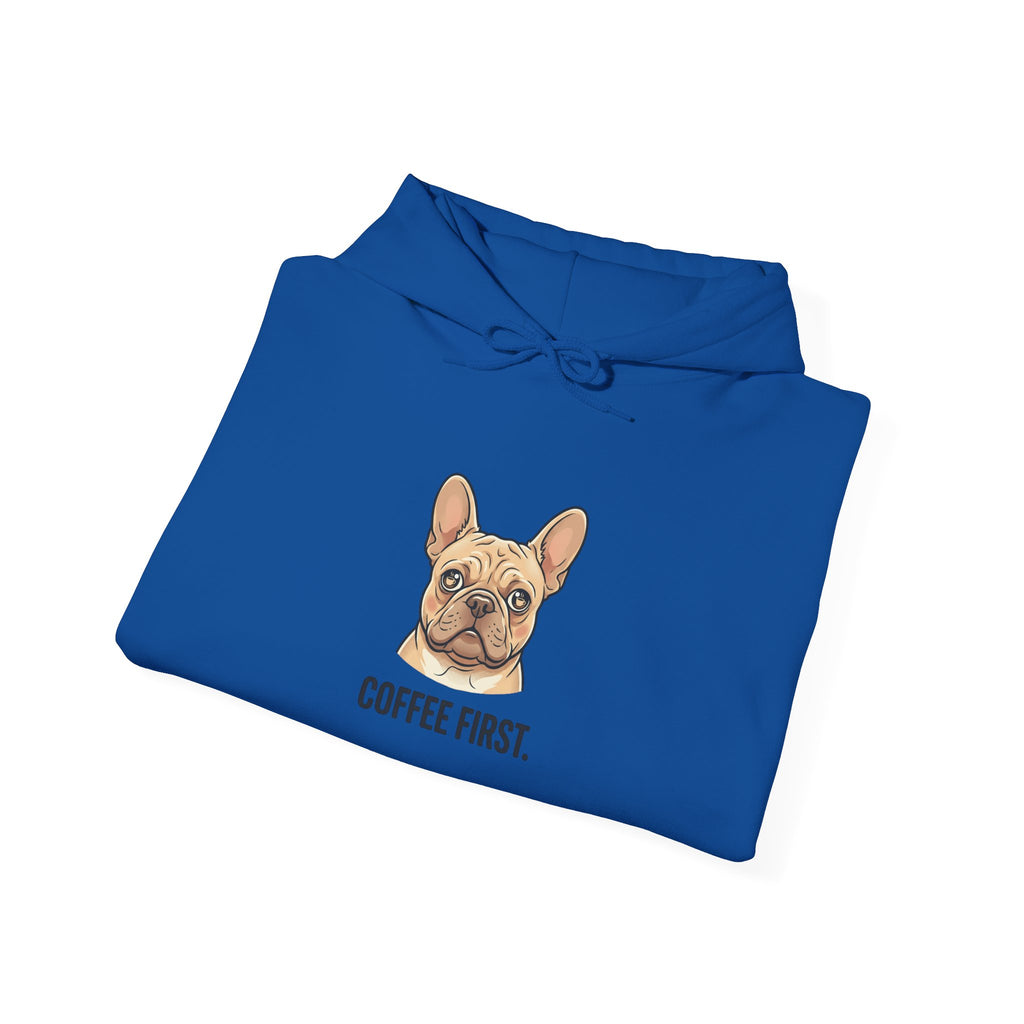 French Bulldog Coffee First Hoodie — 'Then The Zoomies' Graphic Pullover