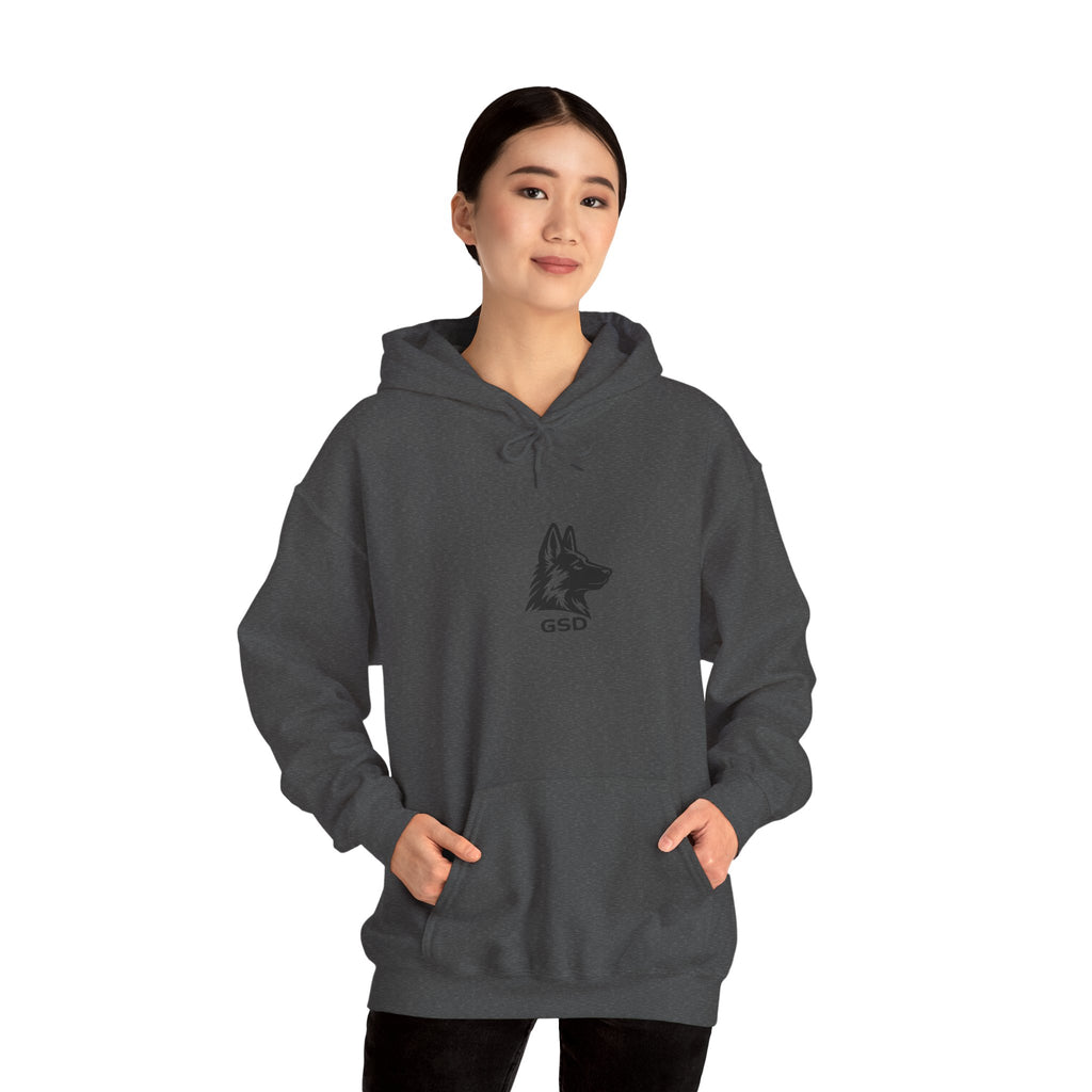 German Shepherd Hoodie - "I Can Run What's Your SuperPower" - Word Cloud Dog Silhouette Graphic Sweatshirt