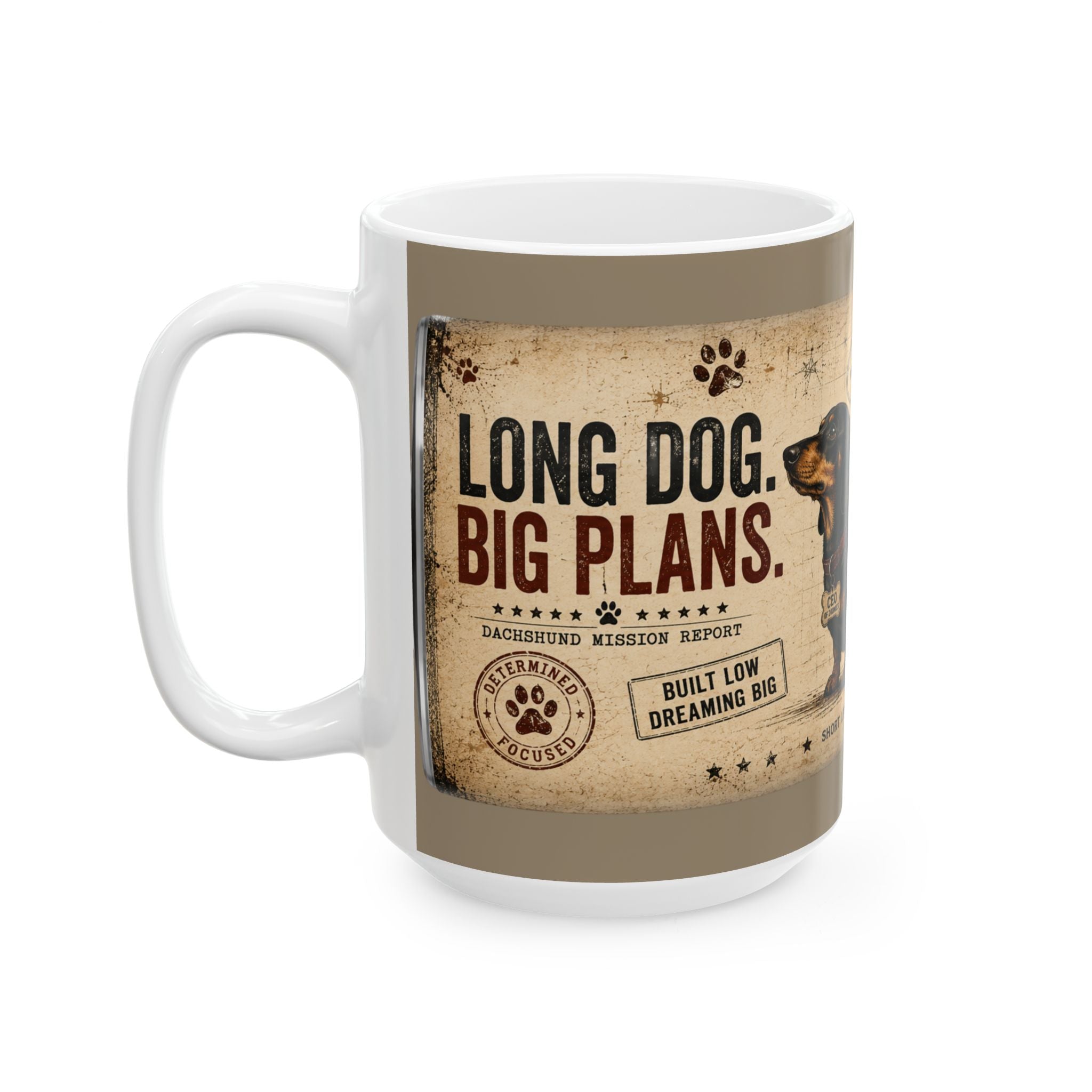Dachshund Vintage Mug – “Long Dog, Big Dreams” 11oz/15oz