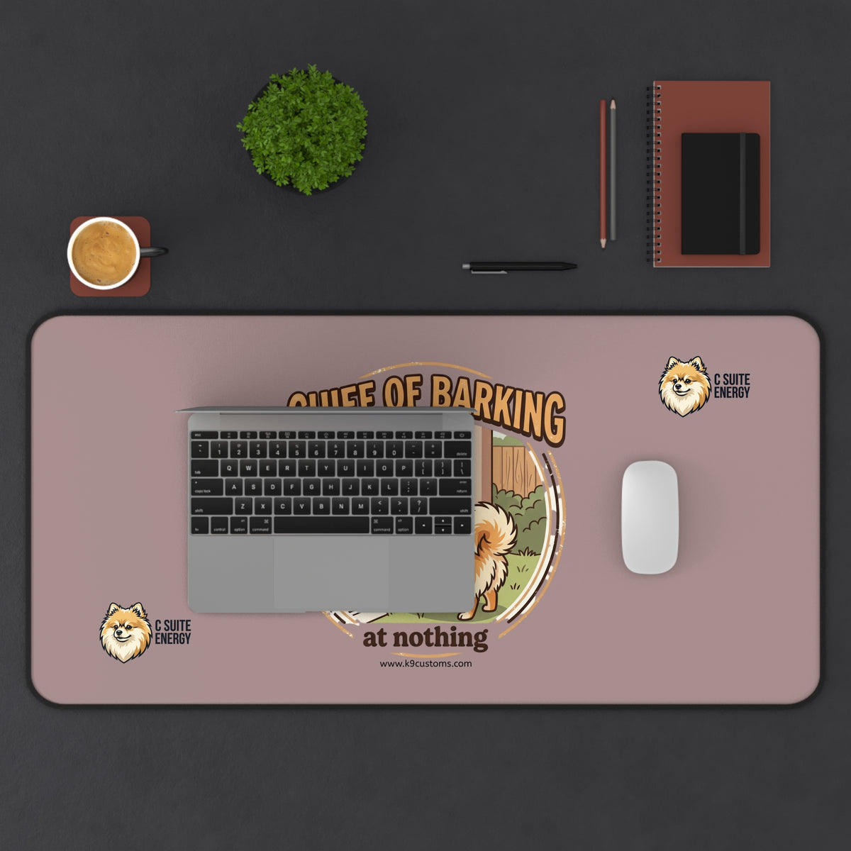 Pomeranian C Suite Energy Chief of Barking at Nothing Dog Desk Mat