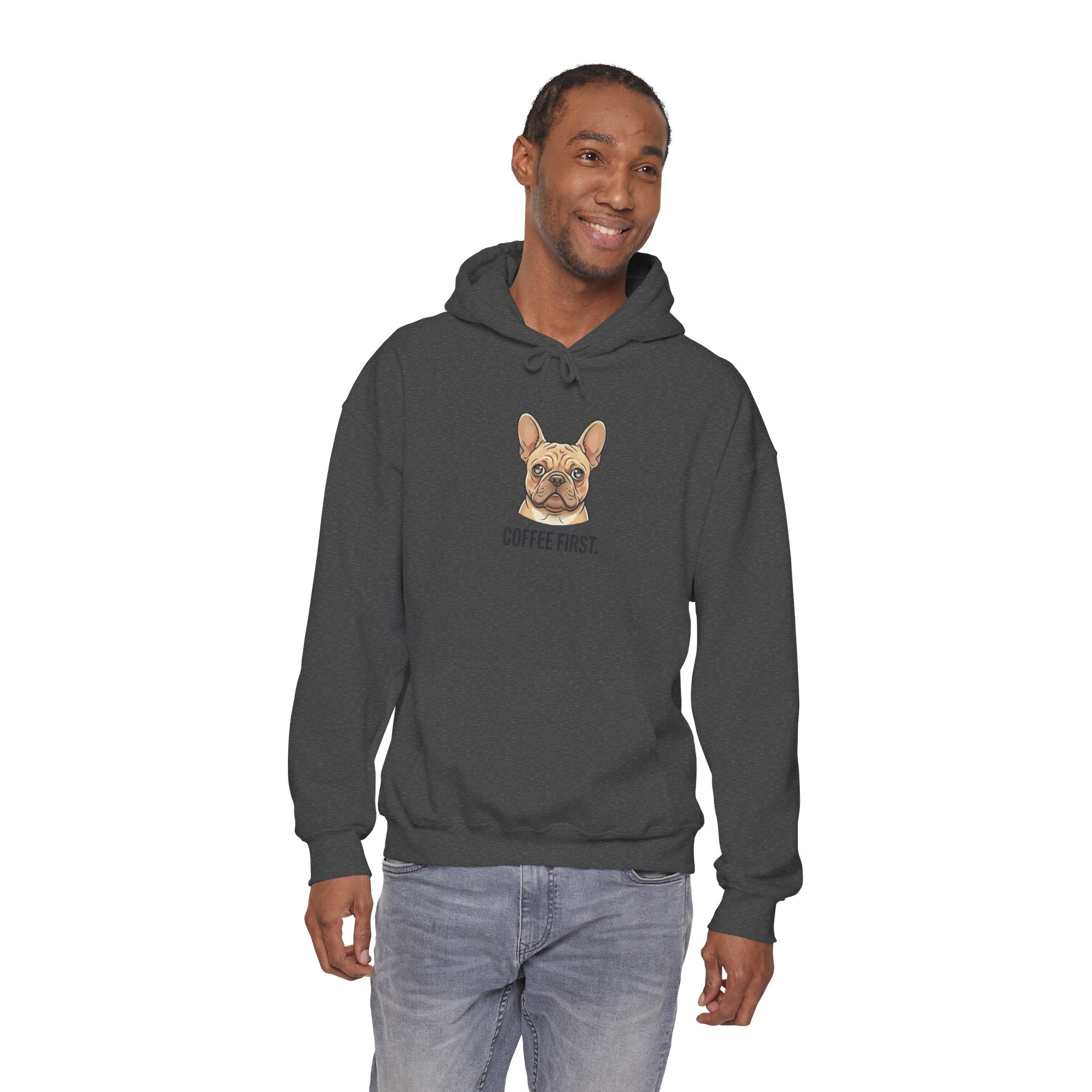 French Bulldog Coffee First Hoodie — 'Then The Zoomies' Graphic Pullover