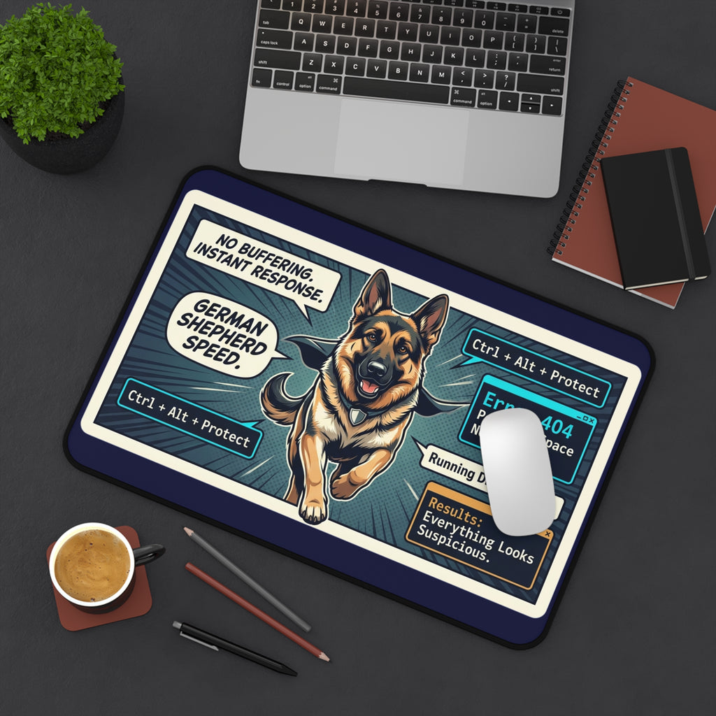 German Shepherd Desk Mat — 'Error 404: Personal Space Not Found' Computer Mouse Pad