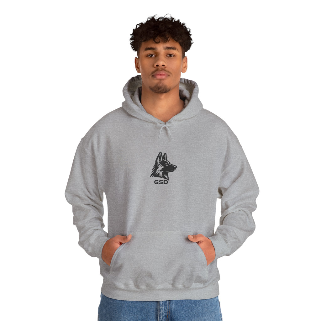 German Shepherd Hoodie - "I Can Run What's Your SuperPower" - Word Cloud Dog Silhouette Graphic Sweatshirt