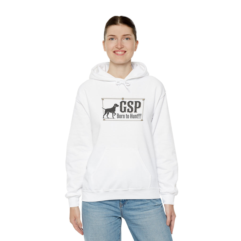 GSP 'Born to Hunt' Hoodie — German Shorthaired Pointer Blueprint Design