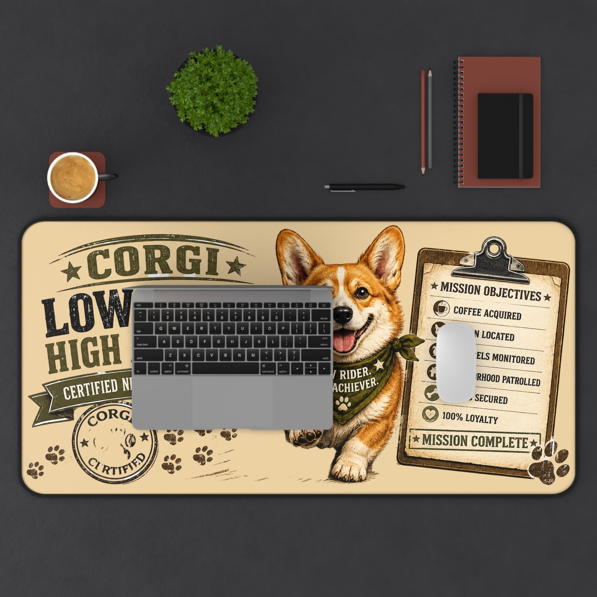 Corgi Desk Mat — "Low Rider, High Achiever" Cute Corgi Office Mouse Pad