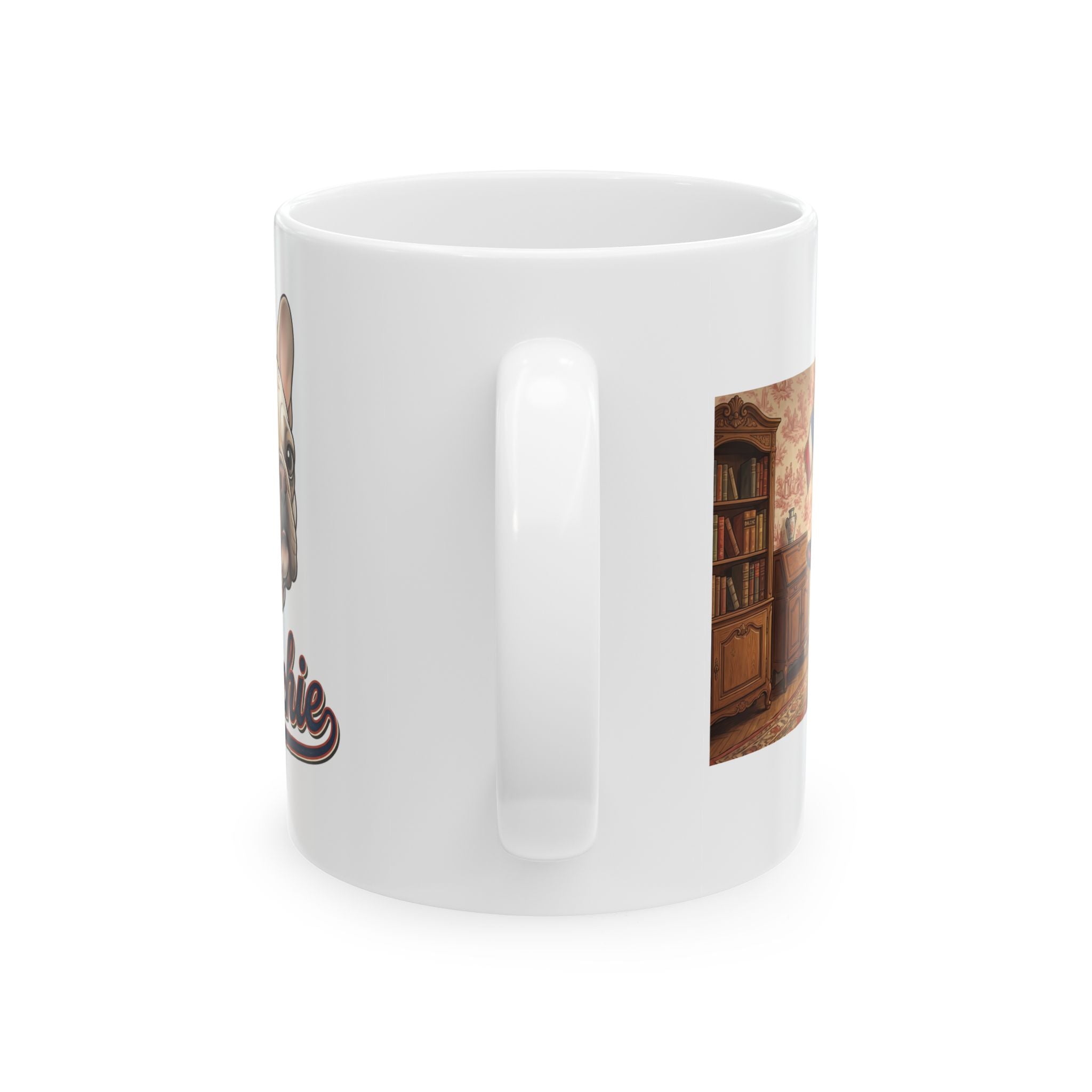 French Bulldog 90% Energy Ceramic Mug – Cozy Library & Fireplace Coffee Cup (11oz/15oz)