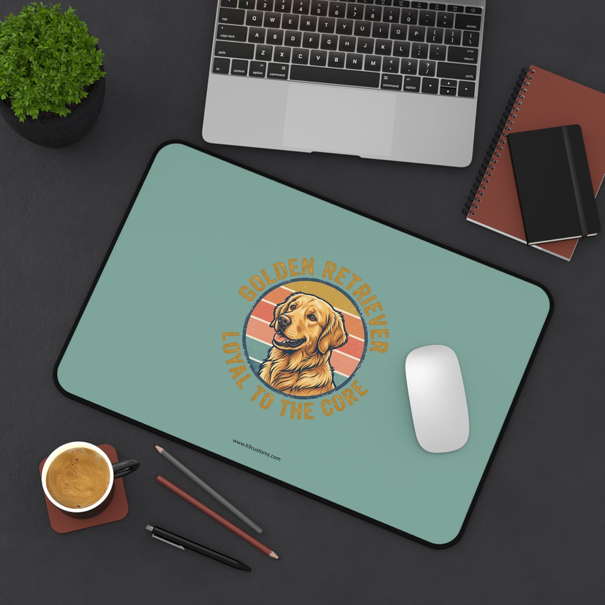 Golden Retriever Desk Mat — "Loyal to the Core" Retro Pet Mousepad